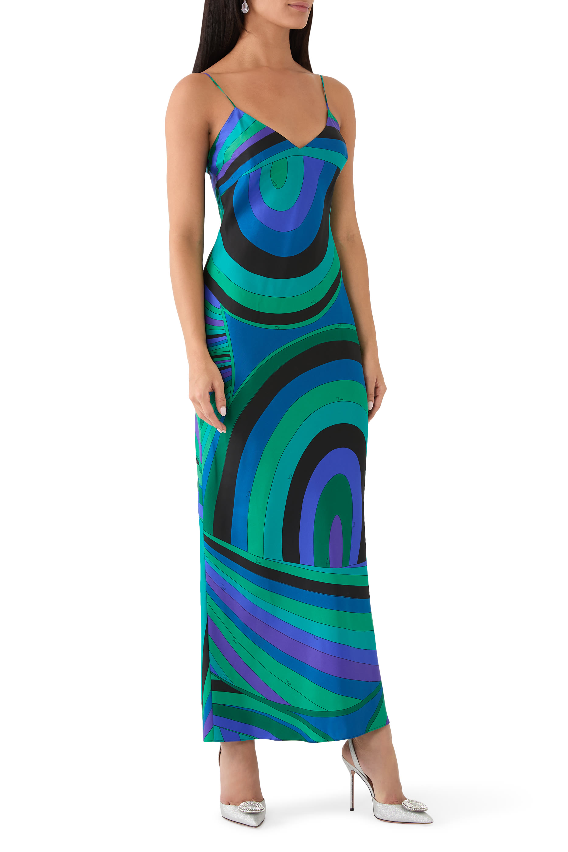 Iride Print Long Dress with Cape