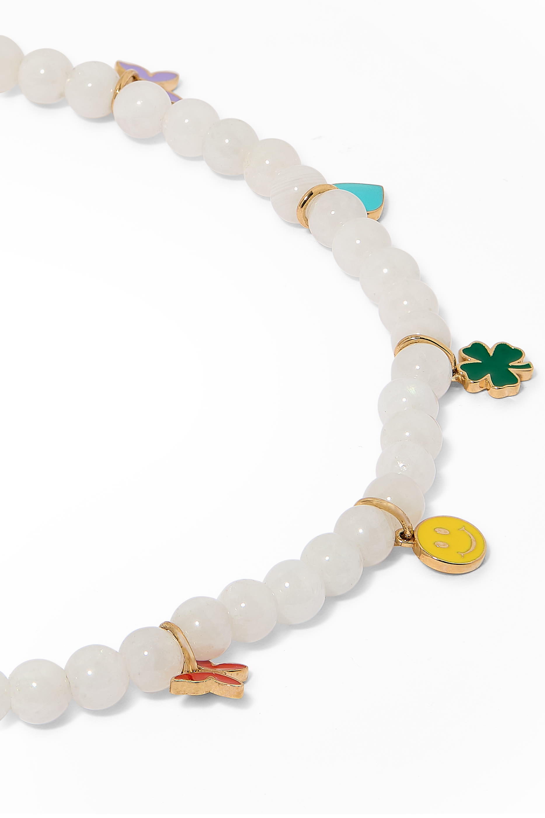 Gold & Enamel Tiny Charms Moonstone Necklace, 14K Yellow Gold, Enamel & Moonstone