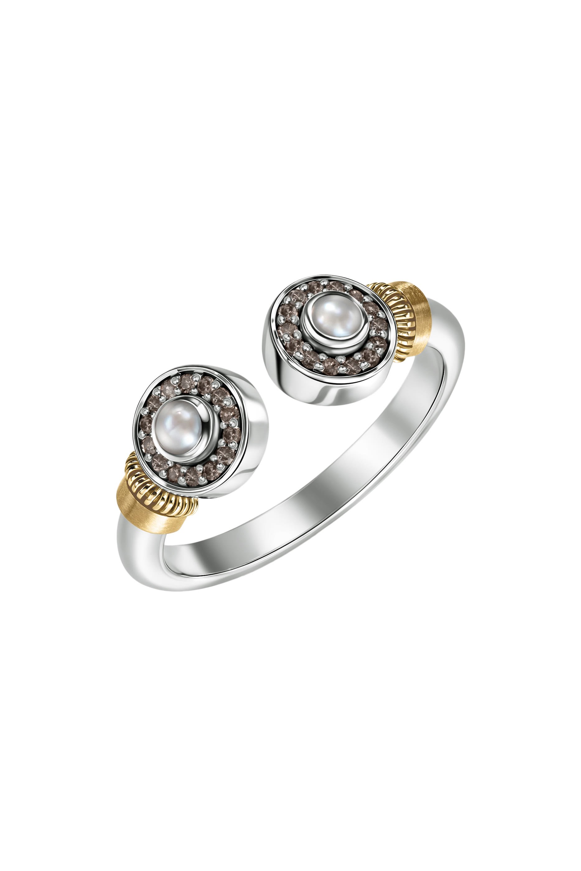 Turath Ring, 18K Yellow Gold, Sterling Silver, Pearl & Diamond