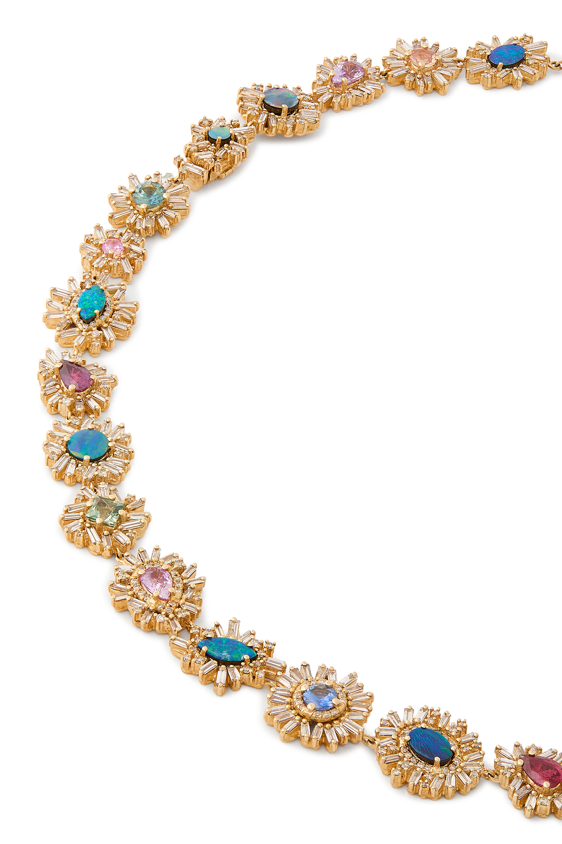 One-of-a-Kind Pastel Flower Riviere Necklace, 18k Yellow Gold & Opal, Sapphire, Diamonds