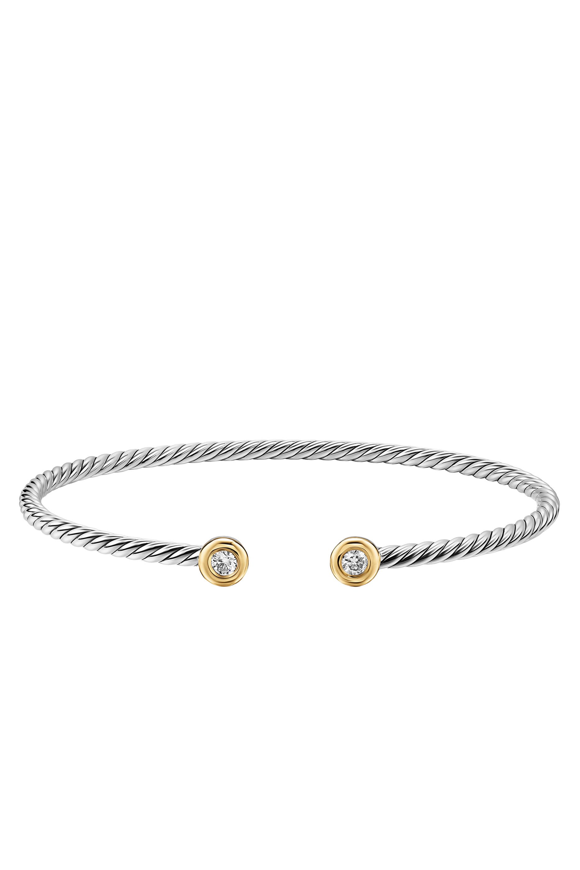 Micro Cable Flex&reg; Round Bracelet, Sterling Silver with 14K Yellow Gold & Diamonds