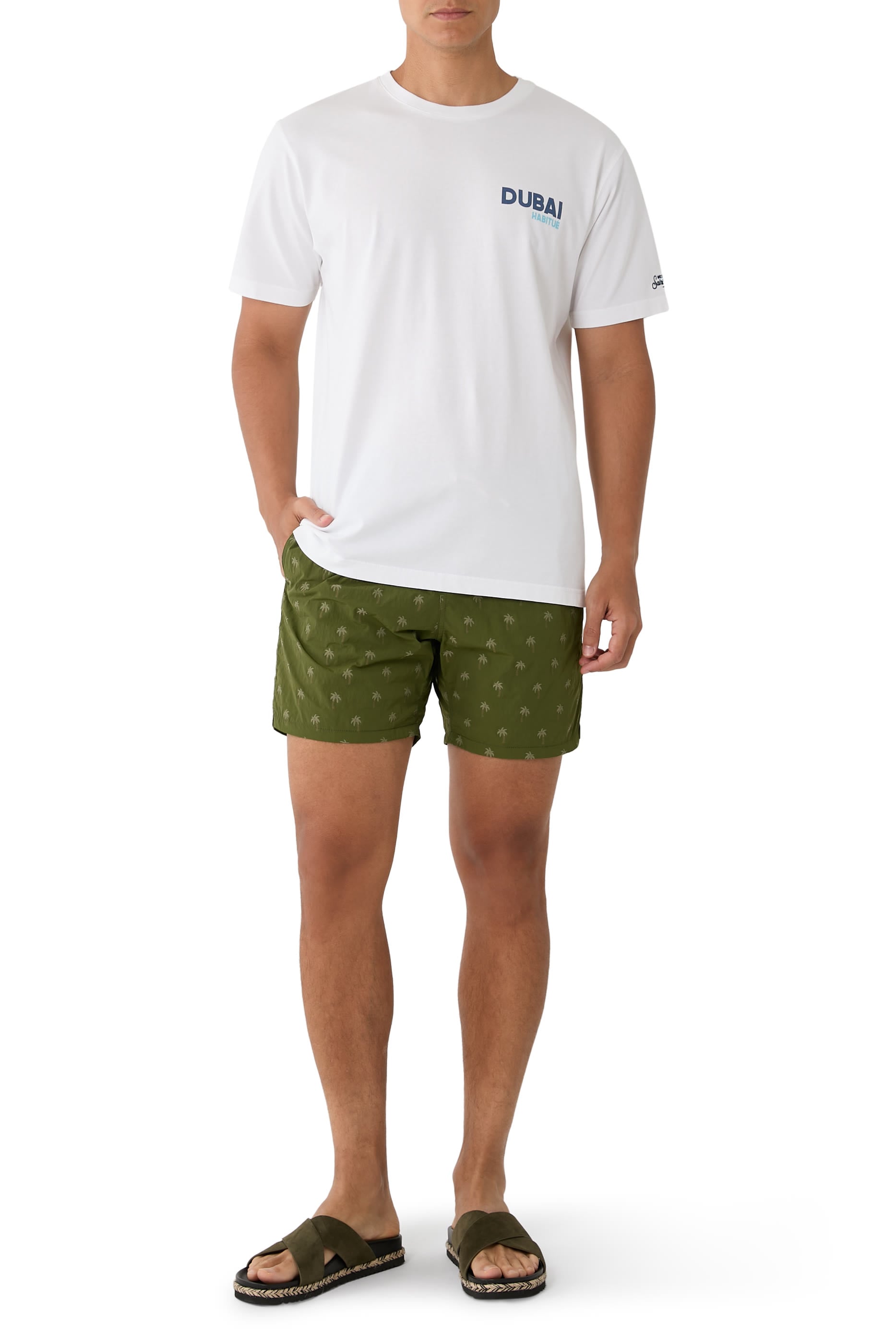 Patmos the Riviera with All Over Palm Jacquard Mid-Length Swim Shorts 