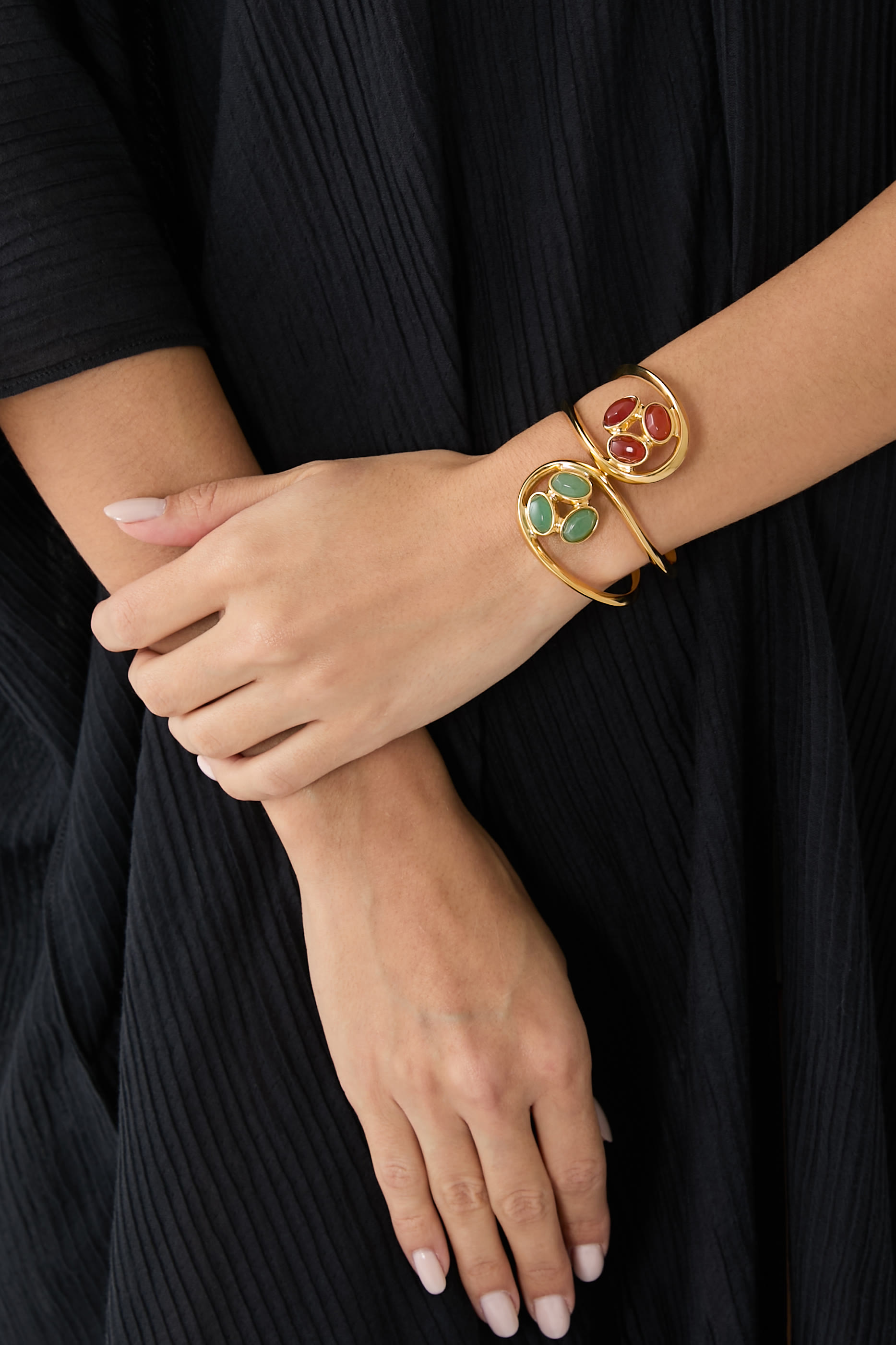 Bosphore Cuffs,  24K Gold-Plated Brass with Aventurine & Cornelian