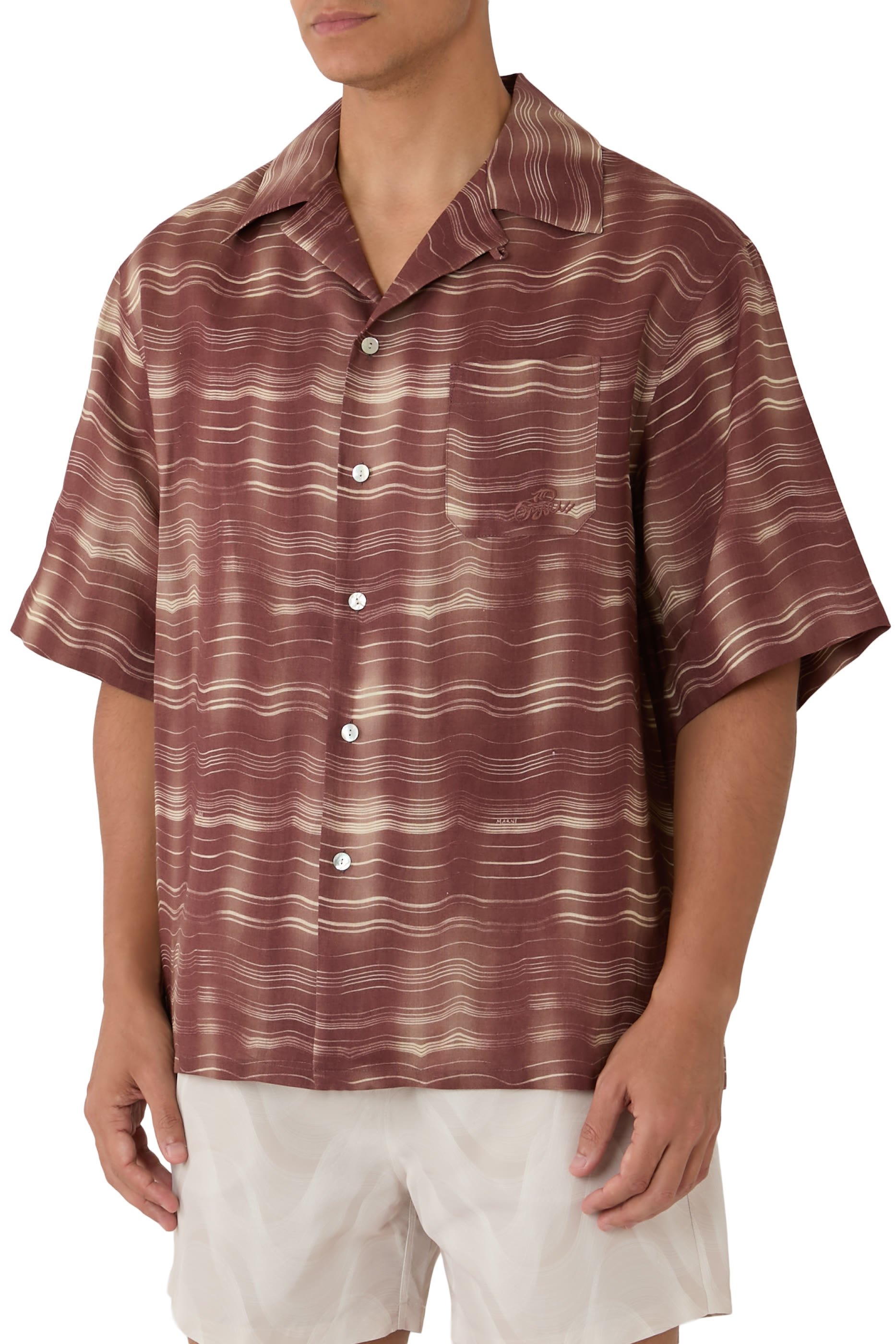 Short-Sleeved Bowling Shirt with Carousel Print
