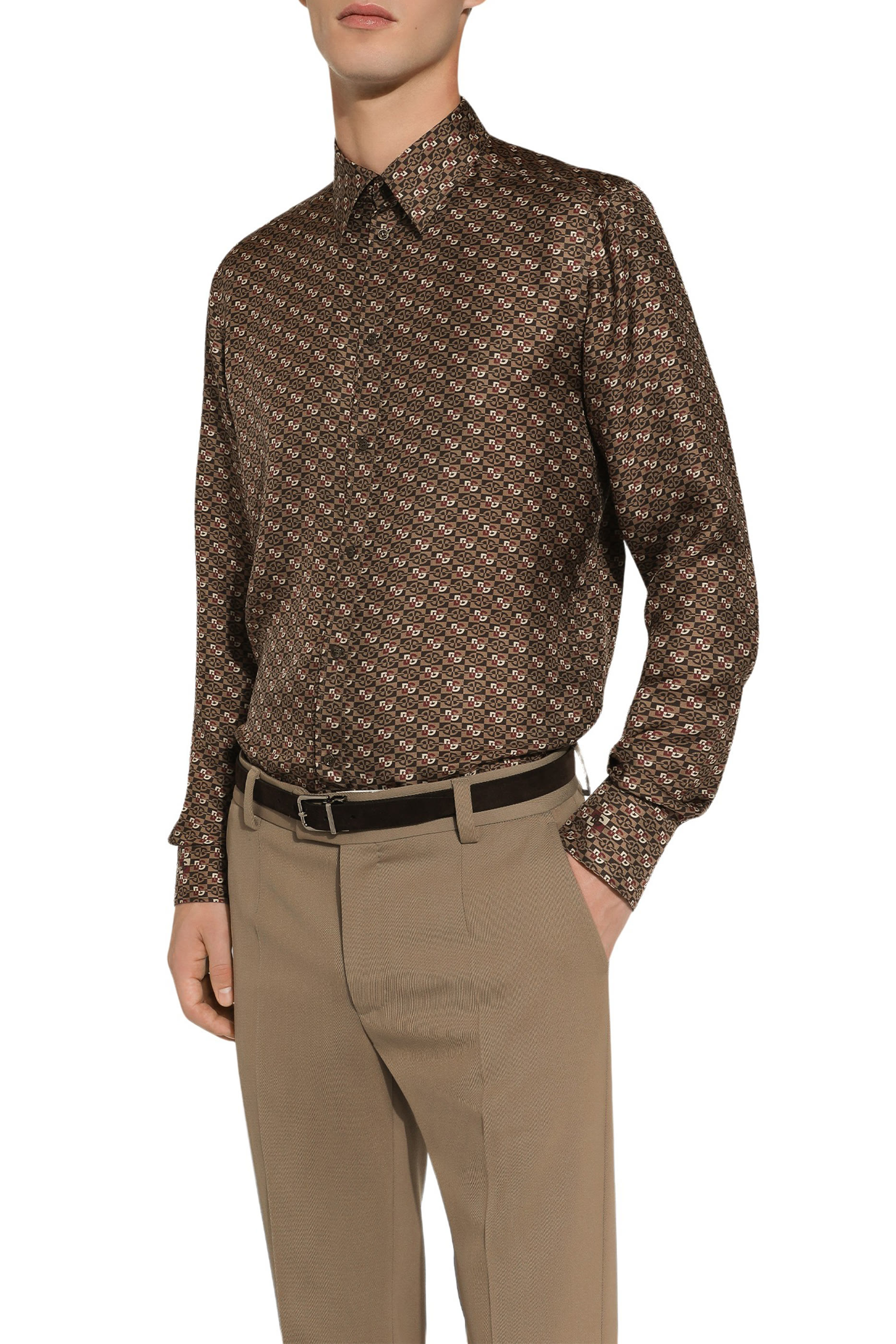 Tie Print Silk Martini-Fit Shirt