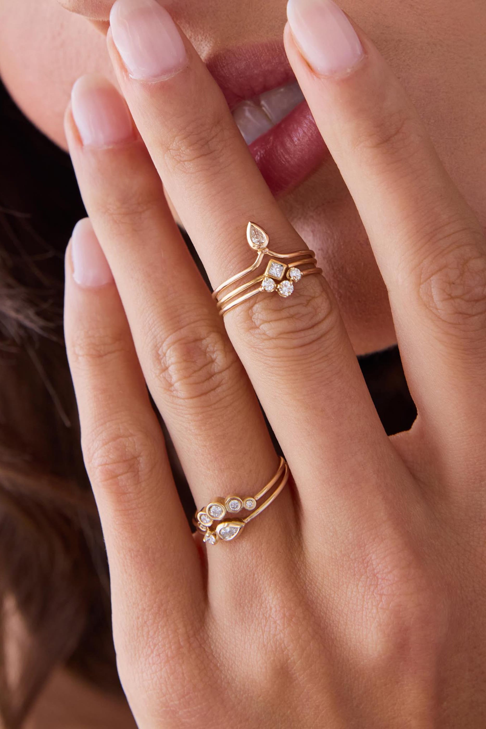  Vertical Pear Diamond Bezel Crown Ring, 14K Yellow Gold