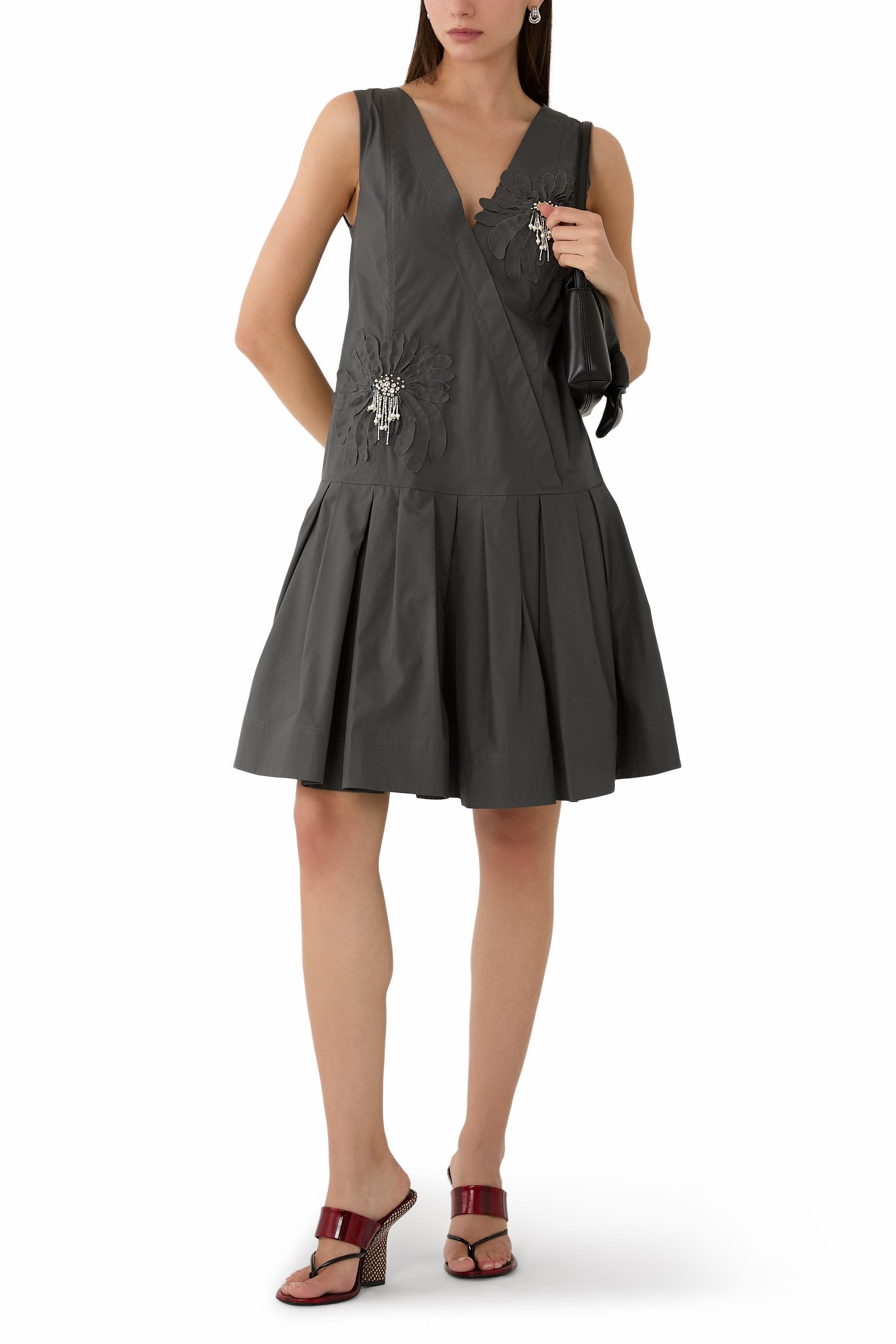 Draped Tank Dress With Floral Appliqu&eacute; 