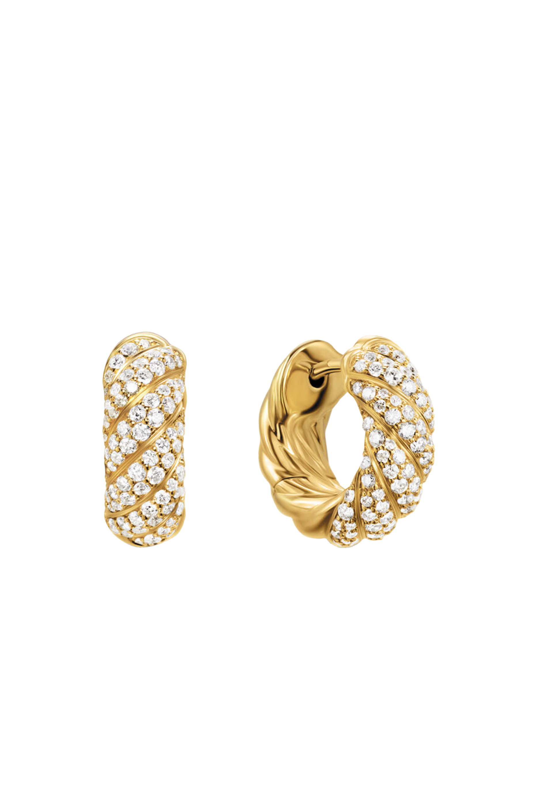 Sculpted Cable Hoop Earrings, 18k Yellow Gold & Diamonds
