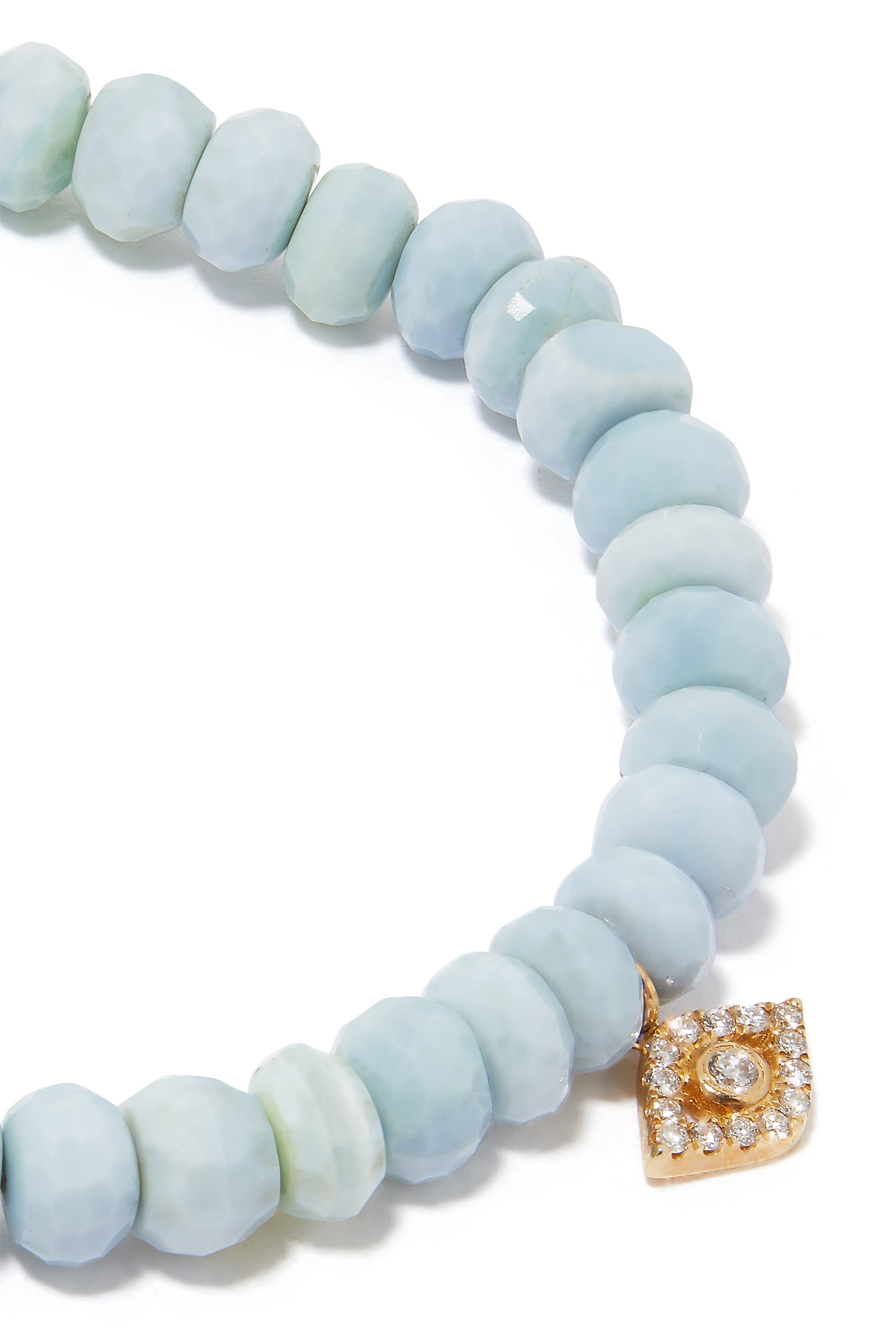 Large Evil Eye African Beaded Bracelet, 14K Yellow Gold with Diamonds & Opal