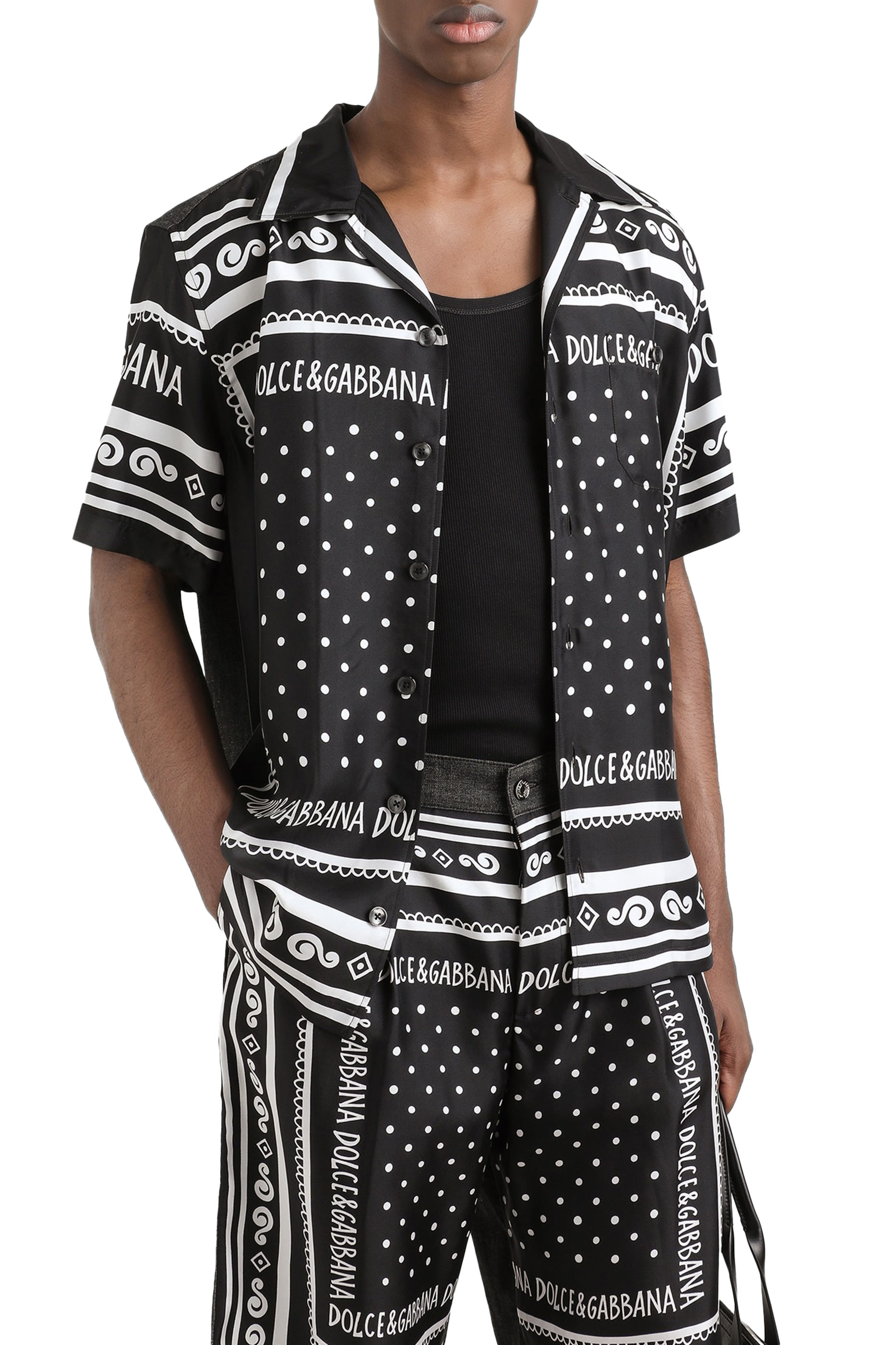 Printed Silk and Denim Shirt