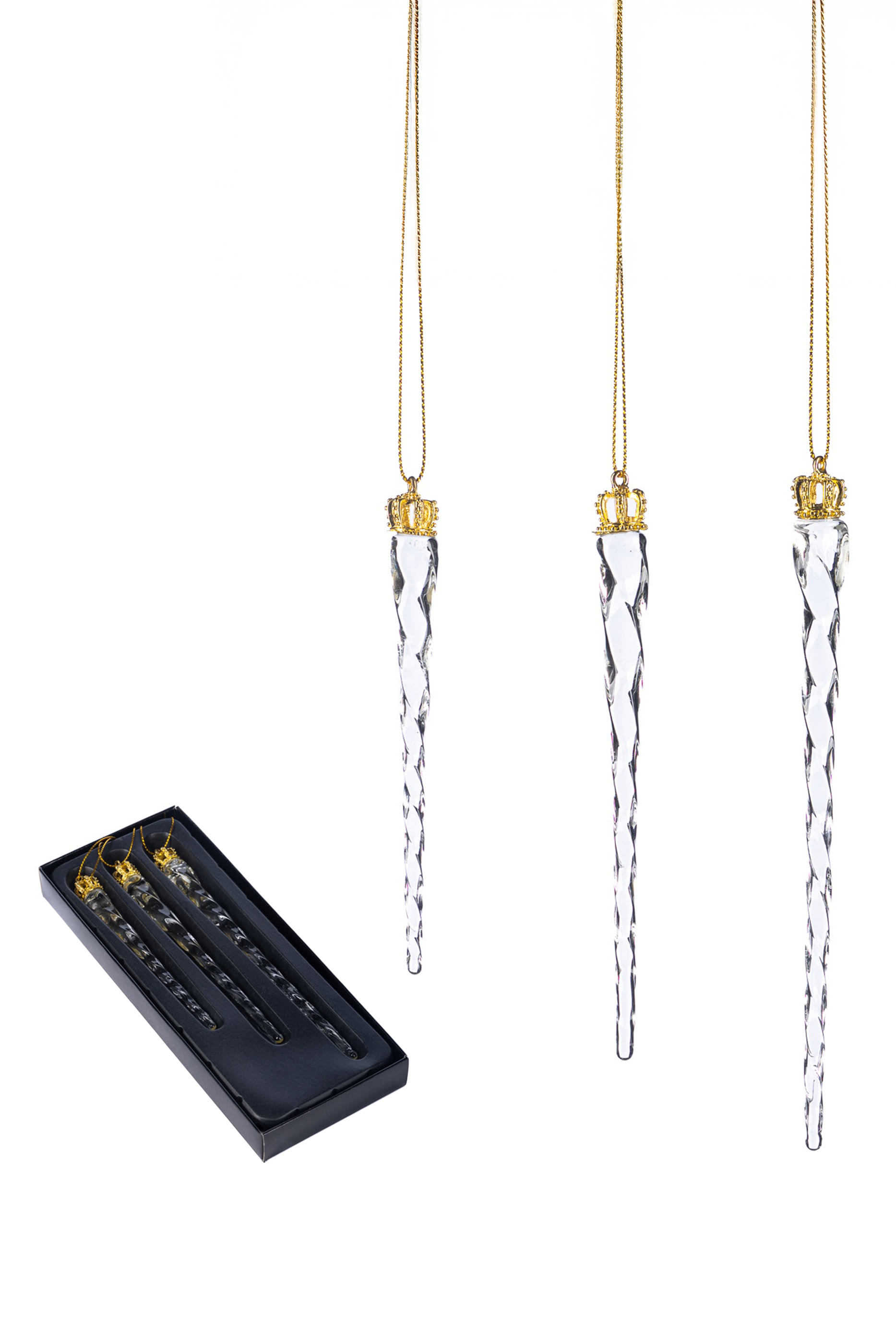 Glass Crown Icicle, Set of 3