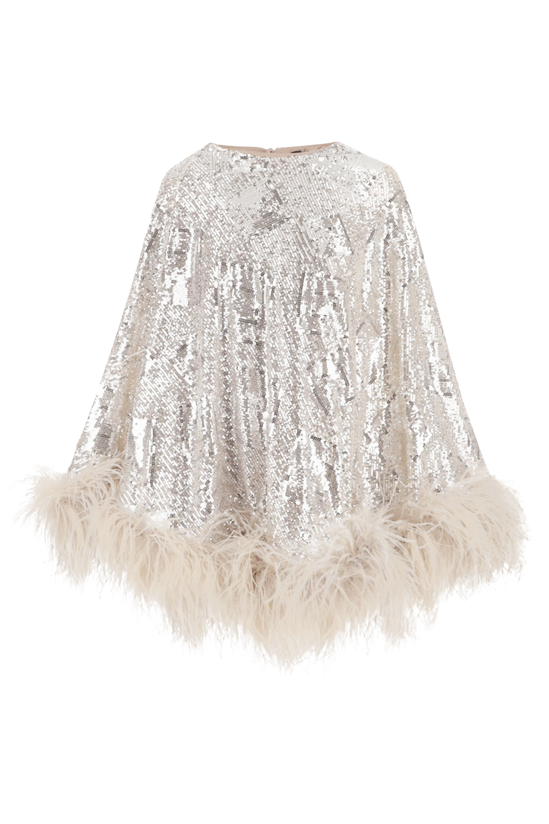 Nassau Sequined Feather-Trimmed Cape