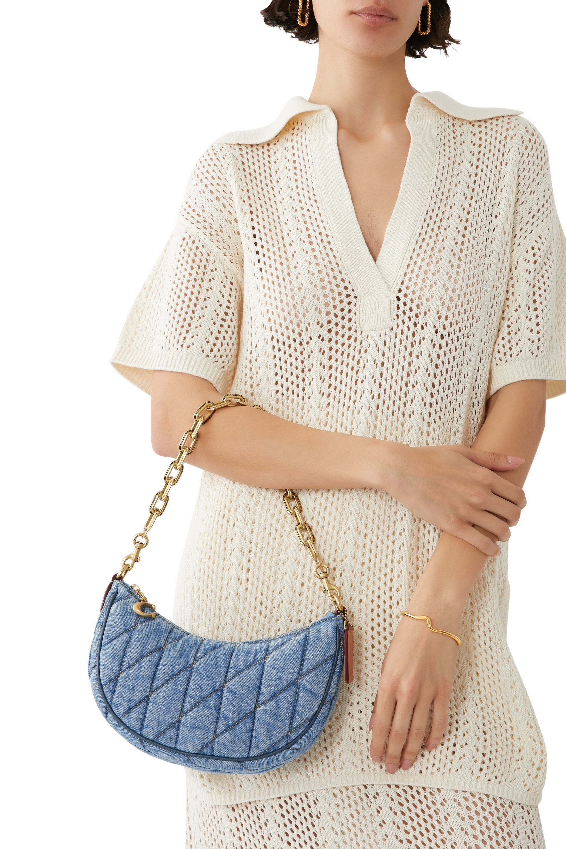 Mira Denim Shoulder Bag with Quilting