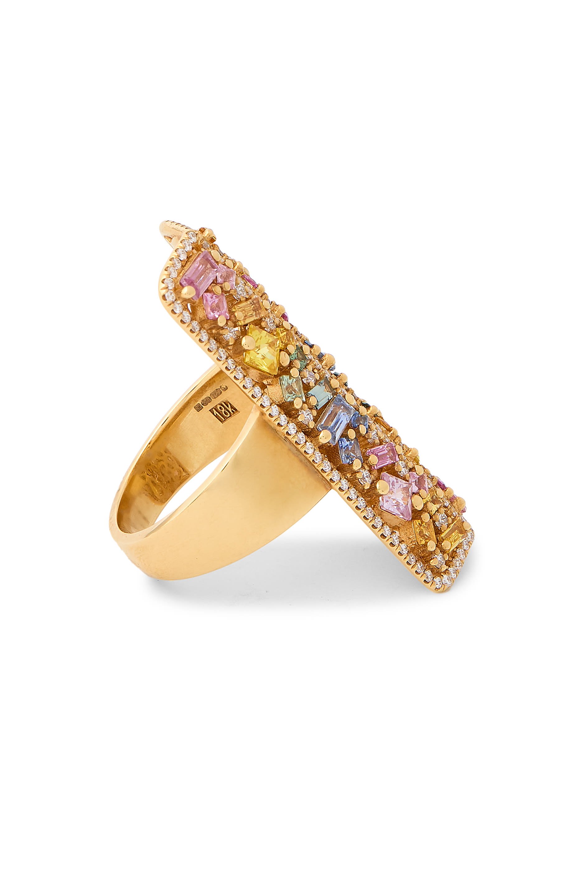 La Fantaisie Half-Band Ring, 18K Yellow Gold, Diamonds & Sapphires