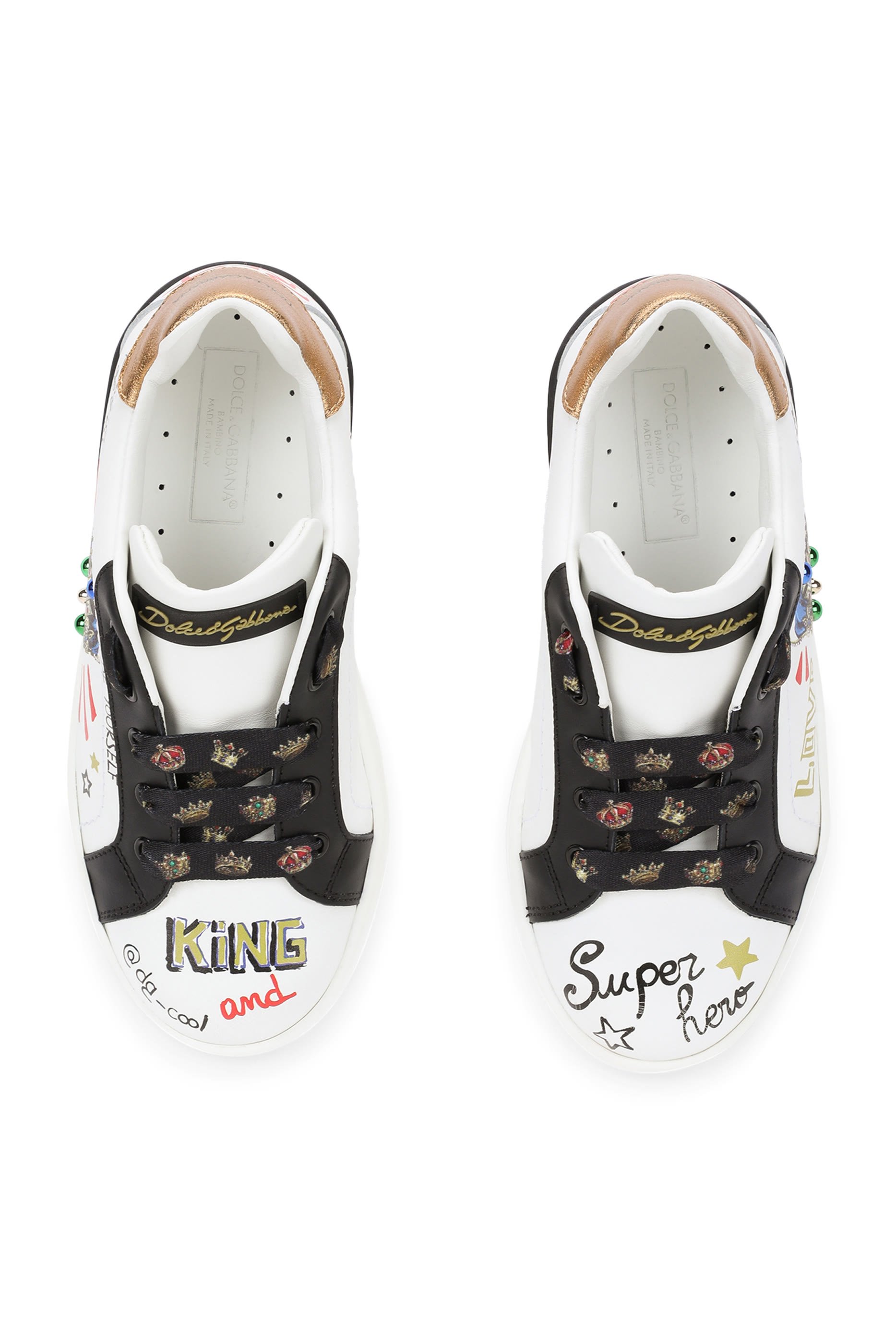 Kids DG King Calfskin Portofino Sneakers