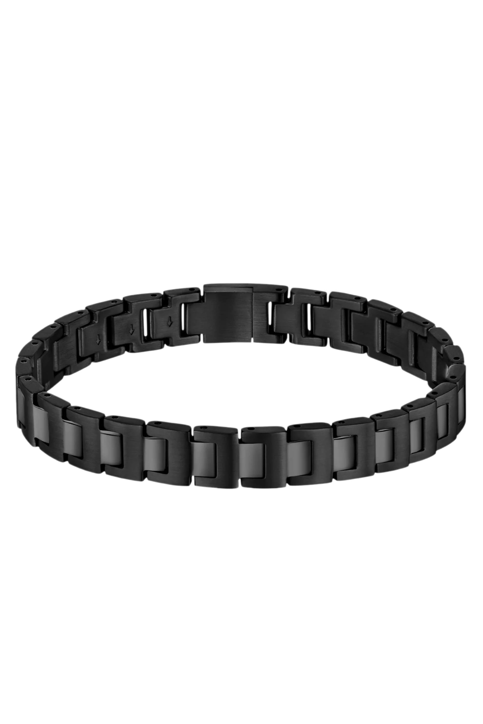 Black-Plated Link Cuff with Logo Closure