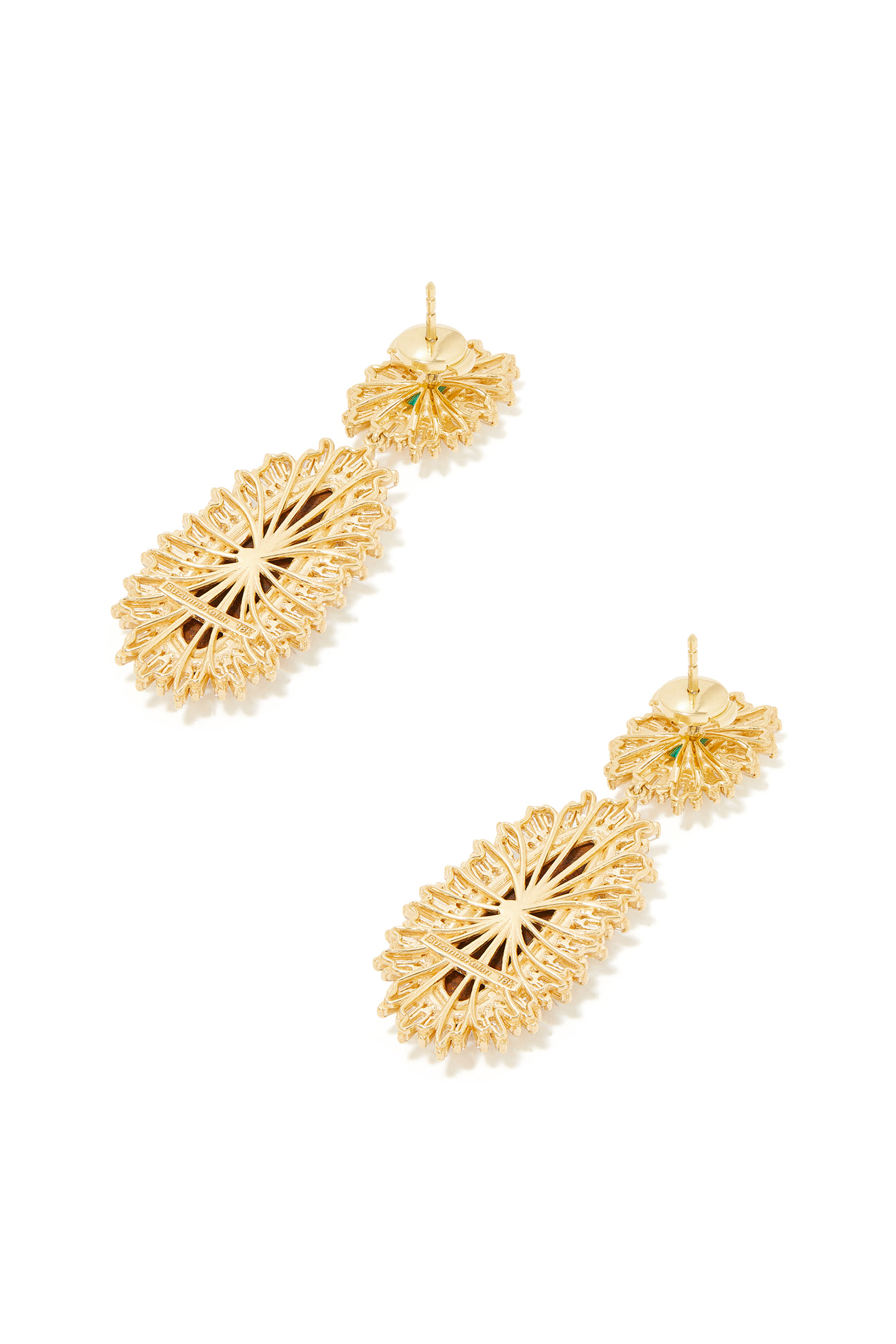 Blue Opal Baguette Drop Earrings, 18k Yellow Gold & Emerald Diamond