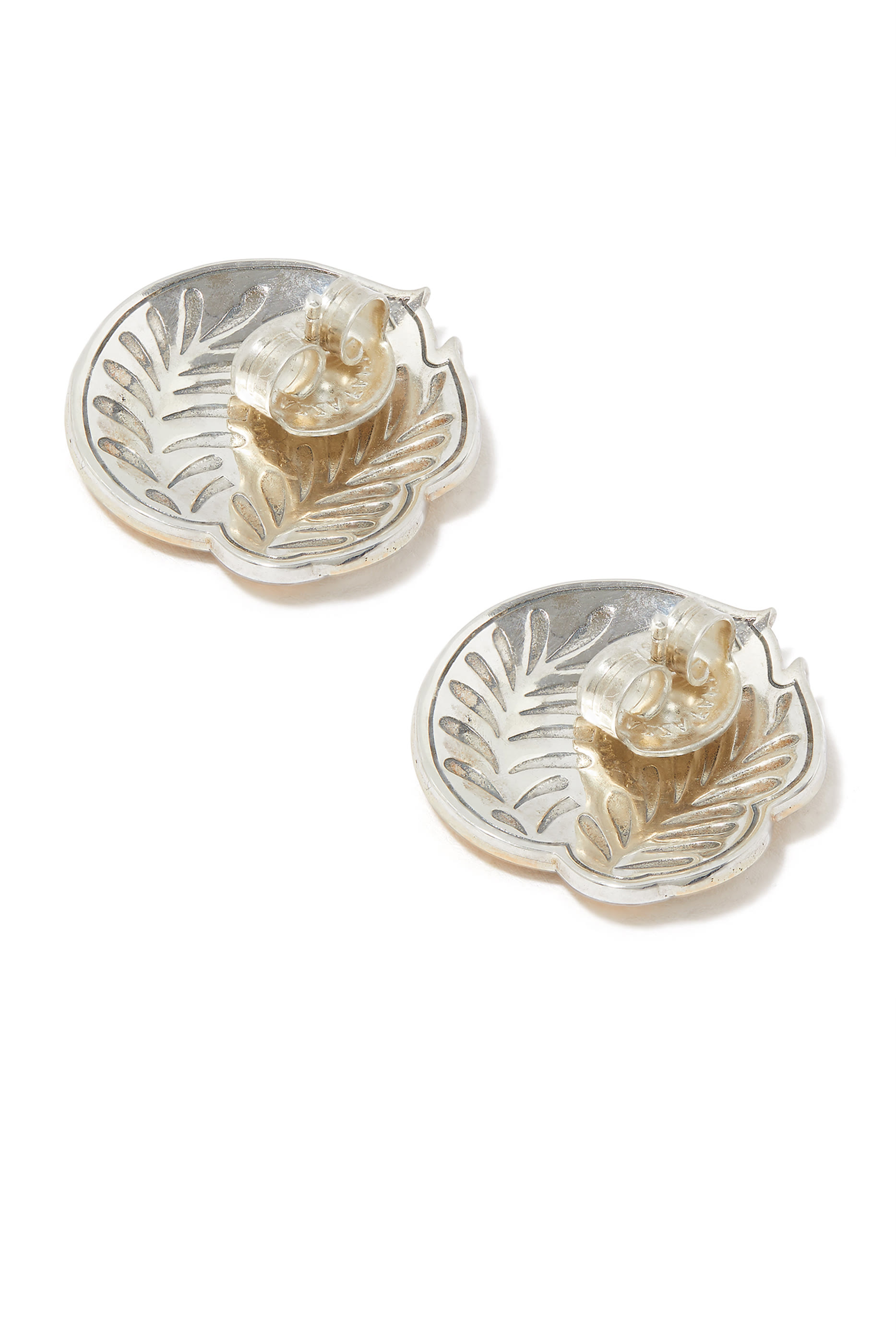 El Hawa Button Earrings, 18k Yellow Gold, Sterling Silver & Black Diamonds