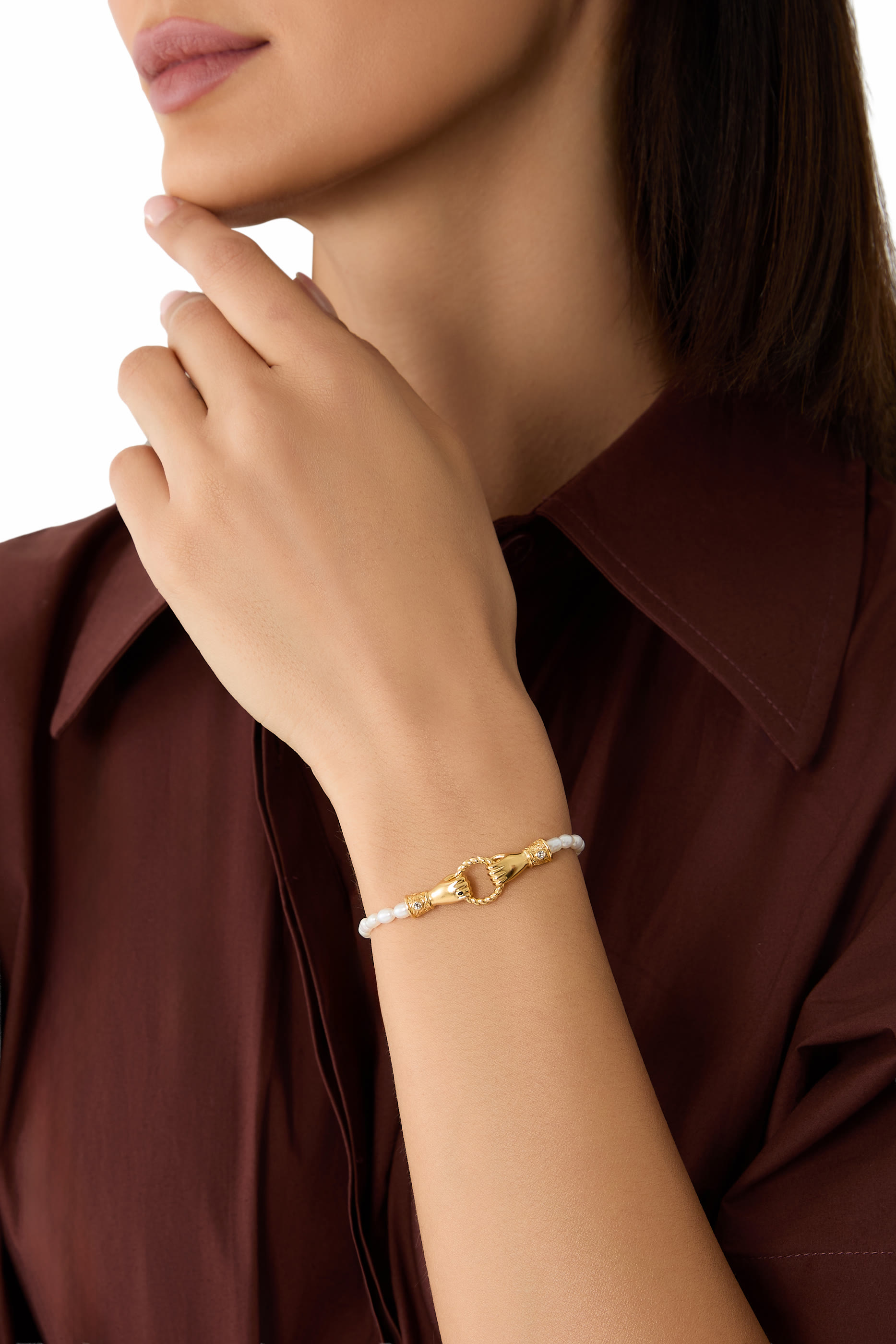 Harris Reed In Good Hands Pearl Bracelet, 18k Recycled Gold Plated on Brass 