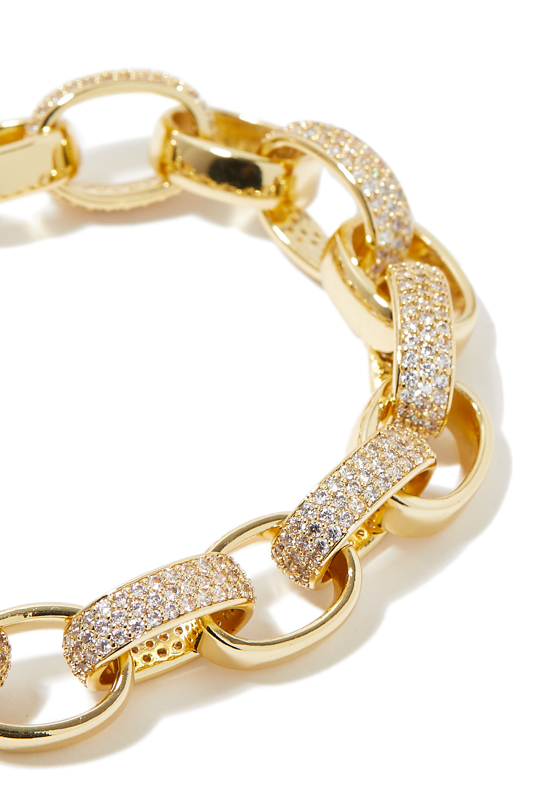 Pave Oval Link Bracelet, 14K Gold-Plated Brass & Cubic Zirconia