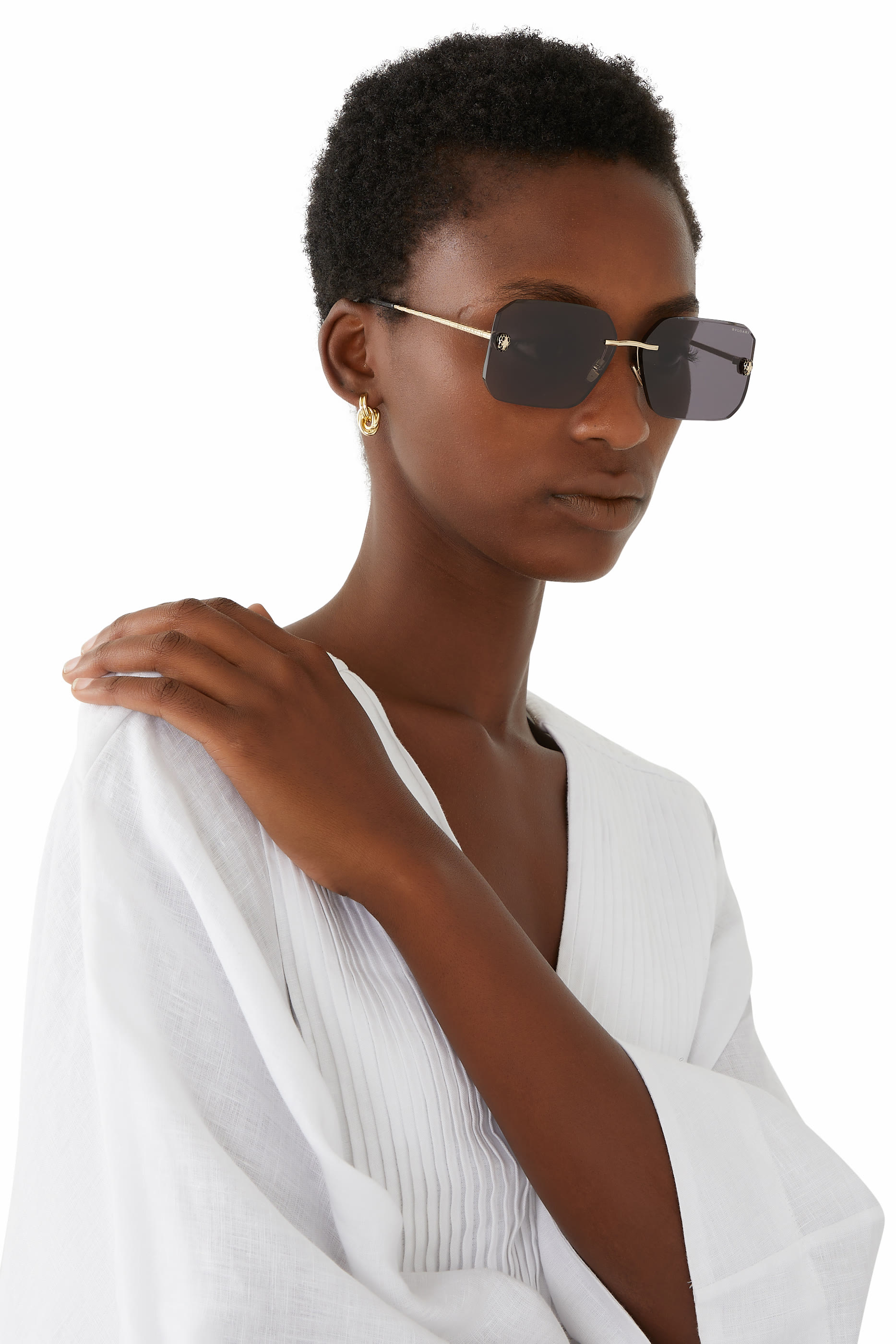 Serpenti Forever Gold Rectangular Sunglasses