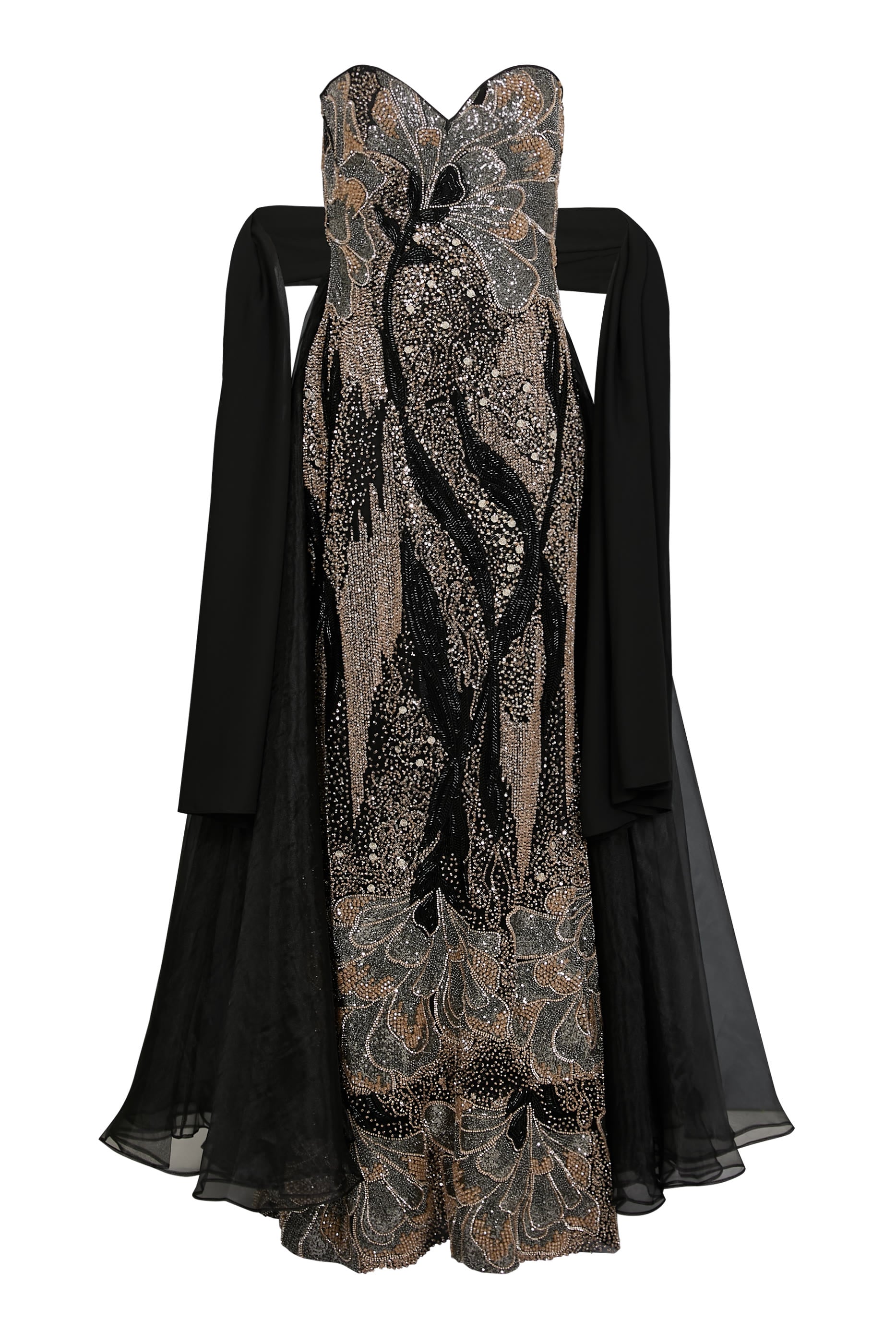 Sequin-Embellished Strapless Gown