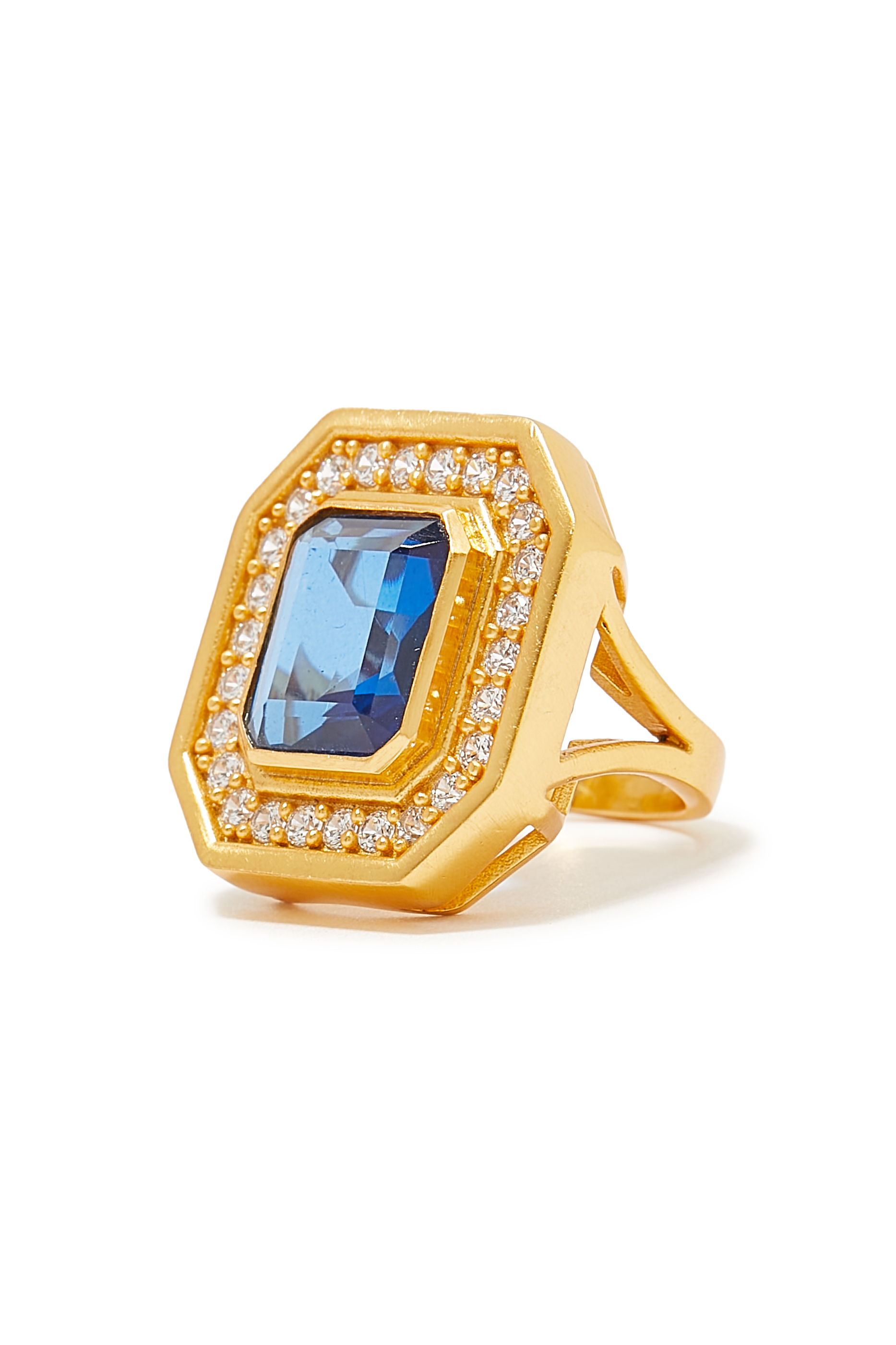 Jennifer Pacifique Ring, 24k Gold Micron Plated Brass & Sapphire Quartz & Quartz Crystal