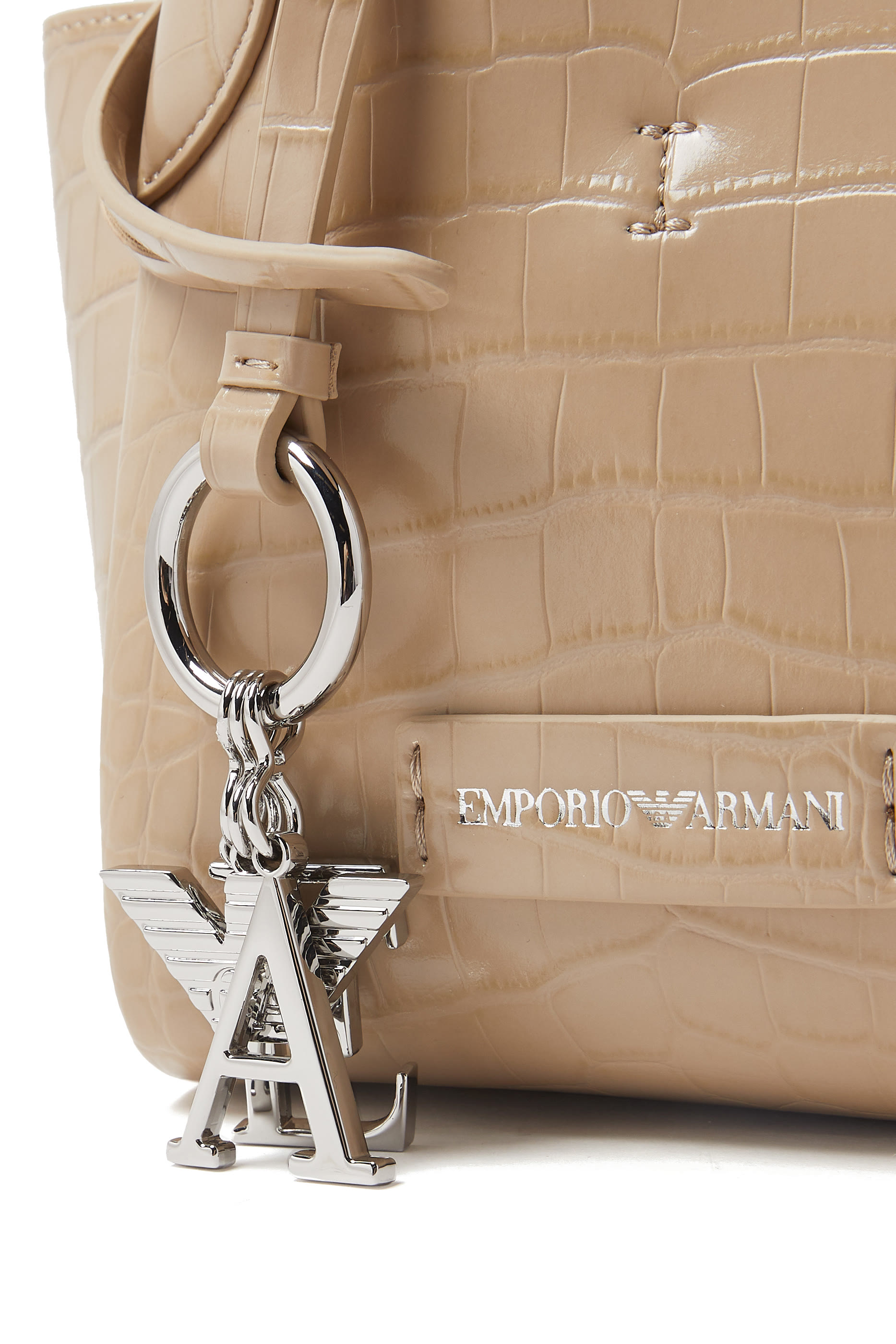 Croc-Embossed Faux Leather Small Shopping Tote Bag