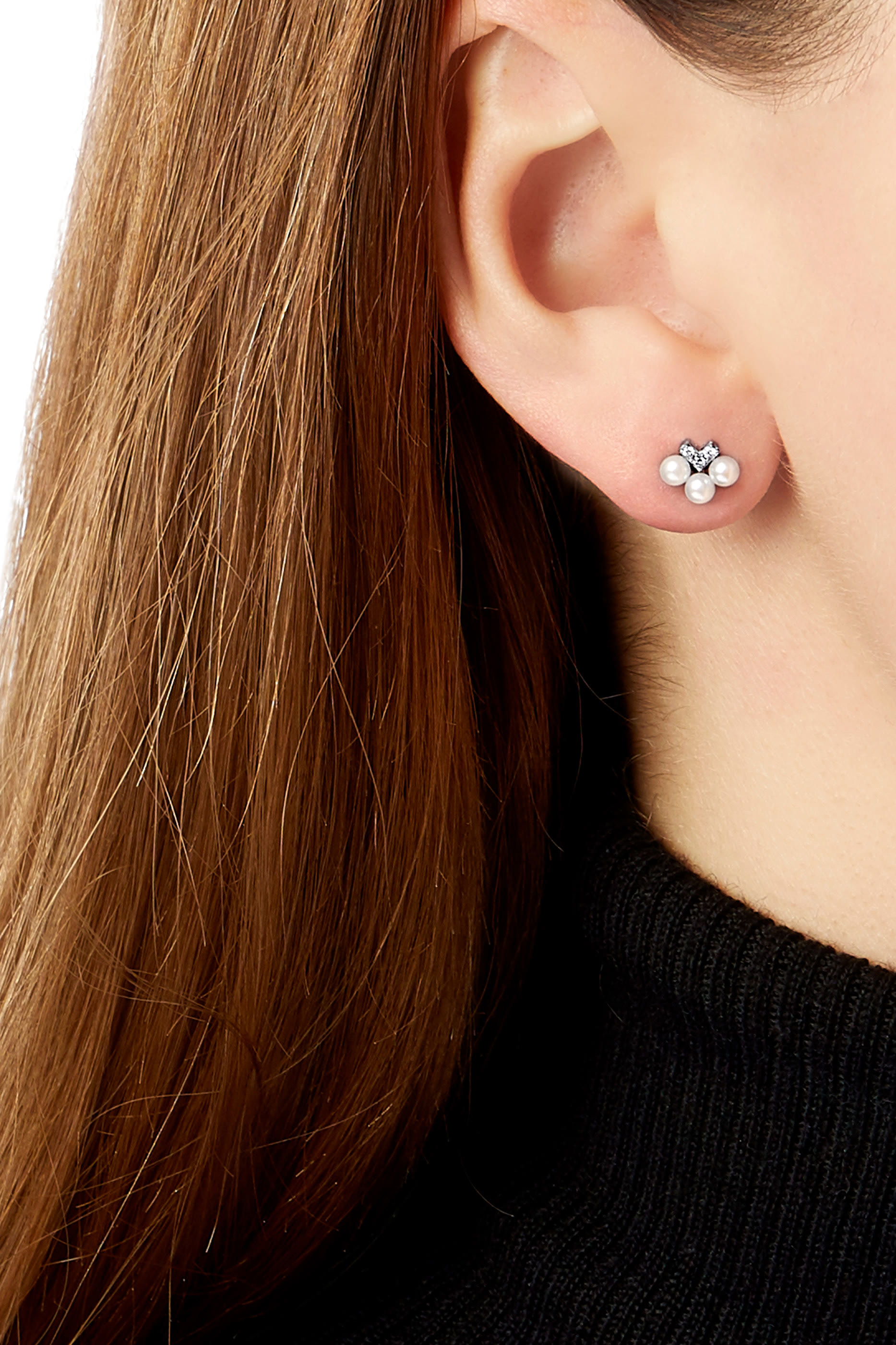 Sleek V-Shape Earrings, 18k White Gold with Akoya Pearls & Diamonds