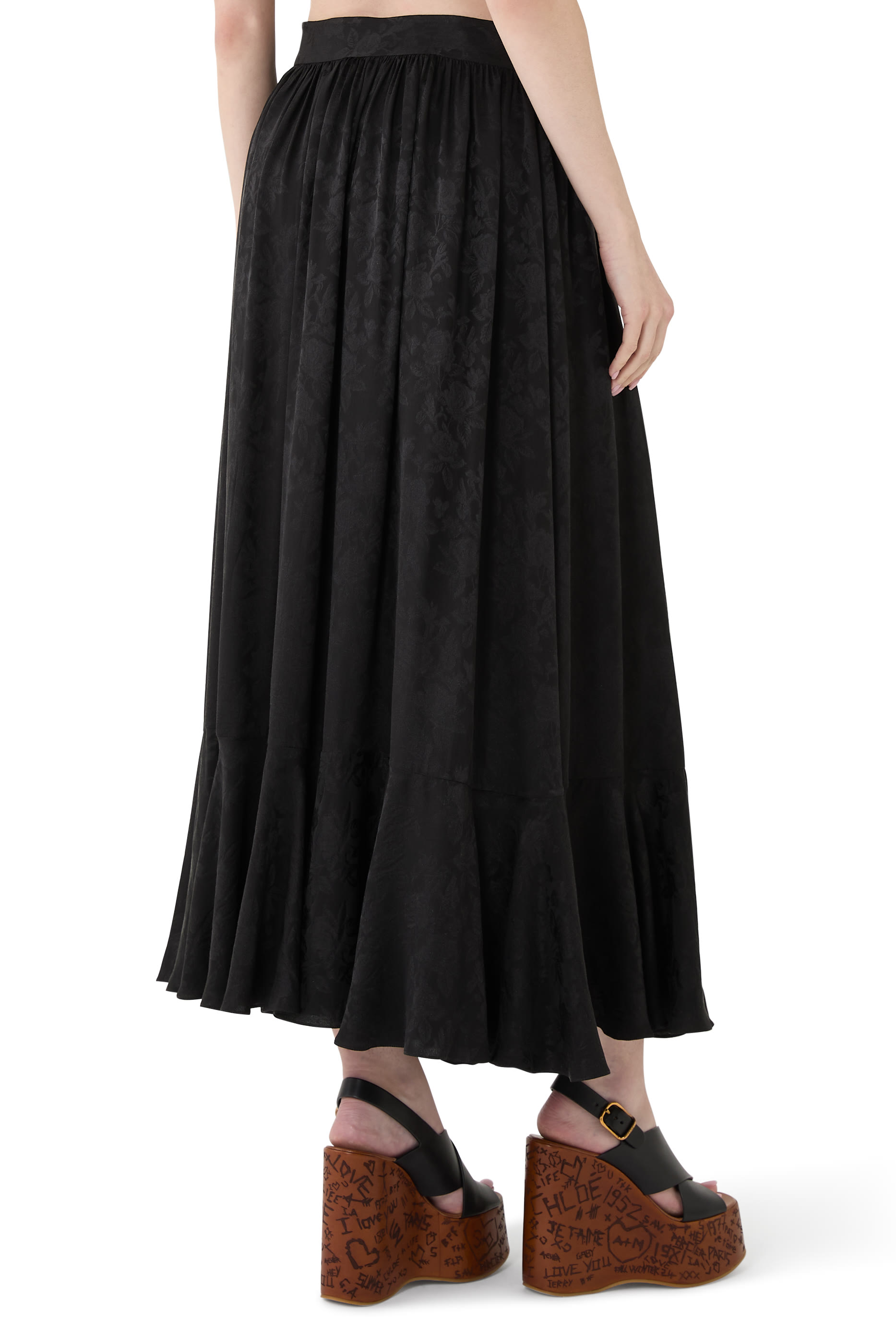 Gathered Midi Skirt in Silk Jacquard