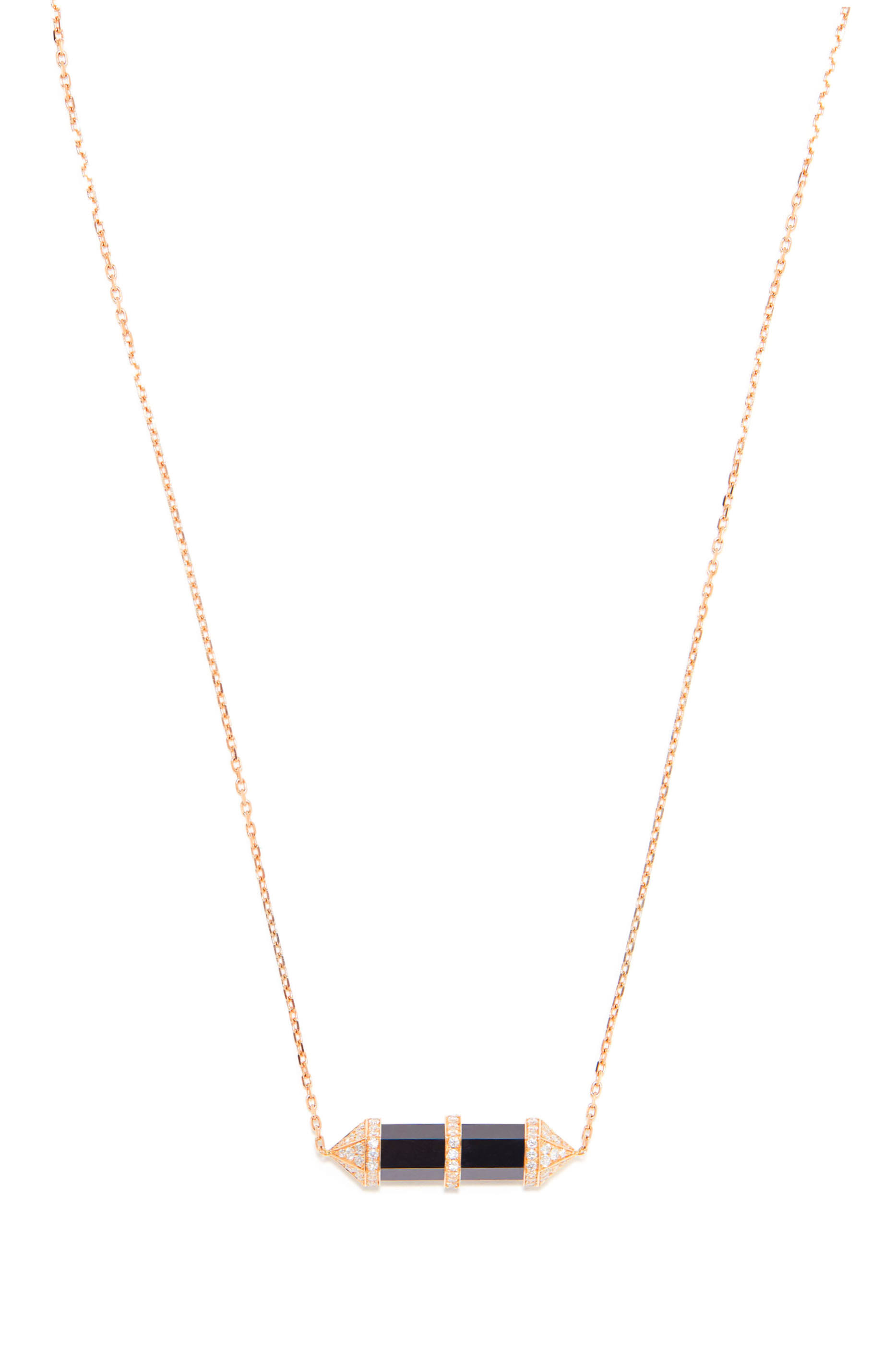 Horizontal Chakra Necklace, 18k Rose Gold with Diamonds & Black Onyx
