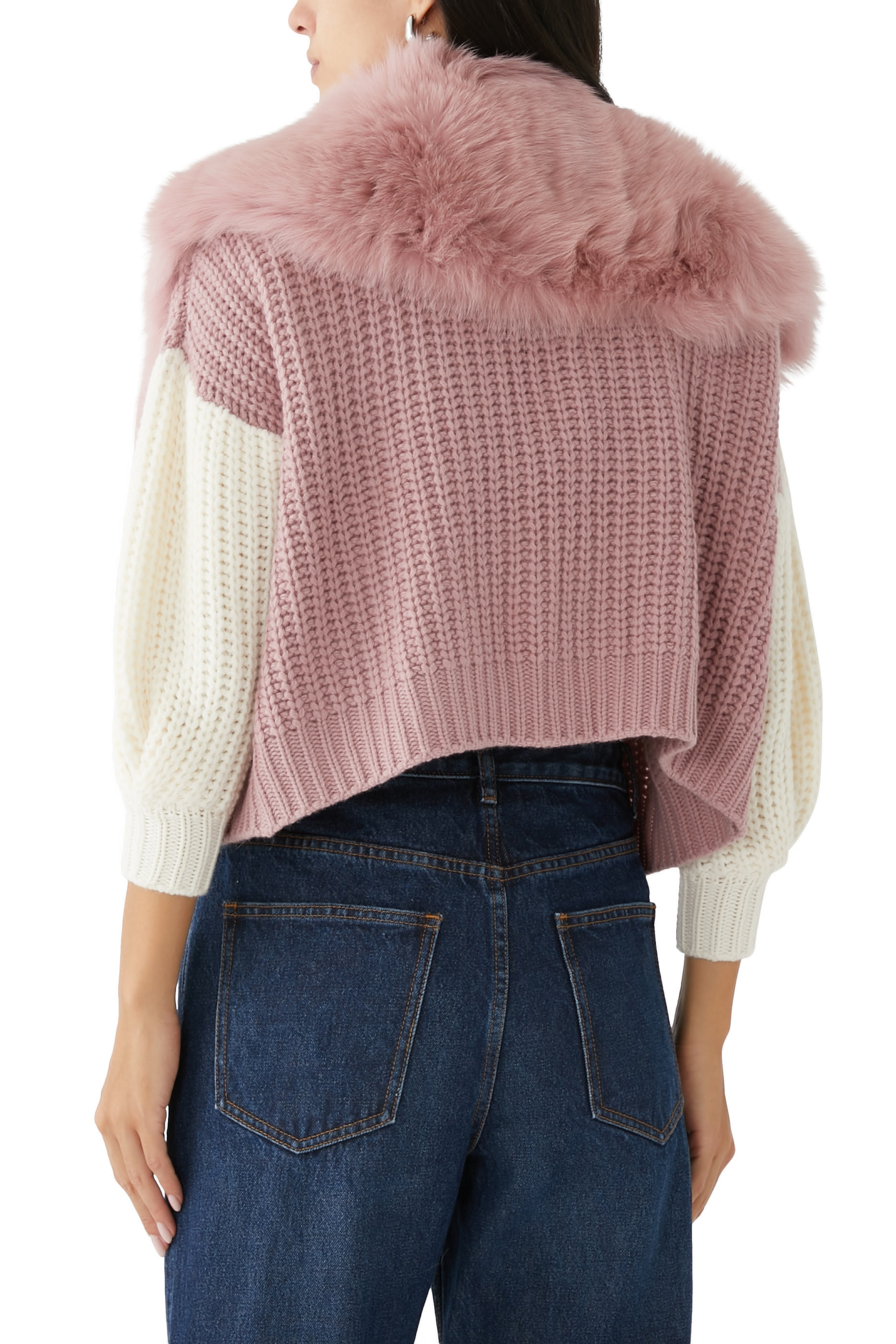 Dual Tone Faux Collar Cardigan