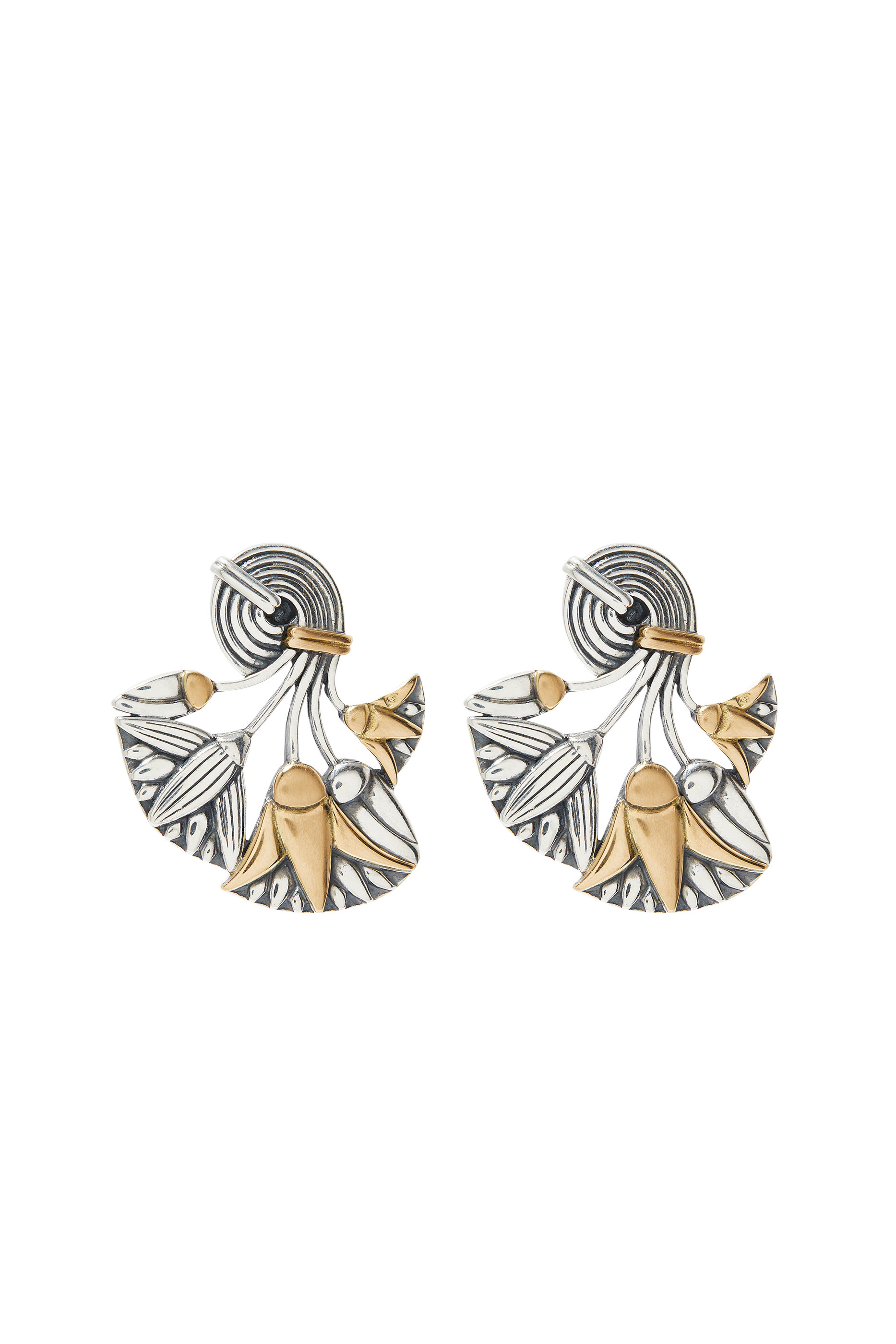 Lotus Bouquet Statement Earrings, Sterling Silver & 18K Yellow Gold