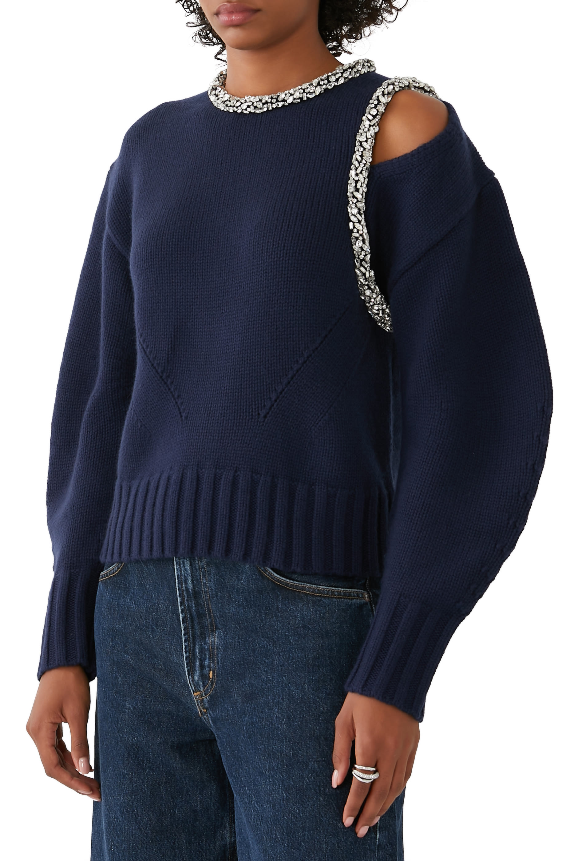 Monroe Cutout Crystal-Embellished Wool-Blend Sweater