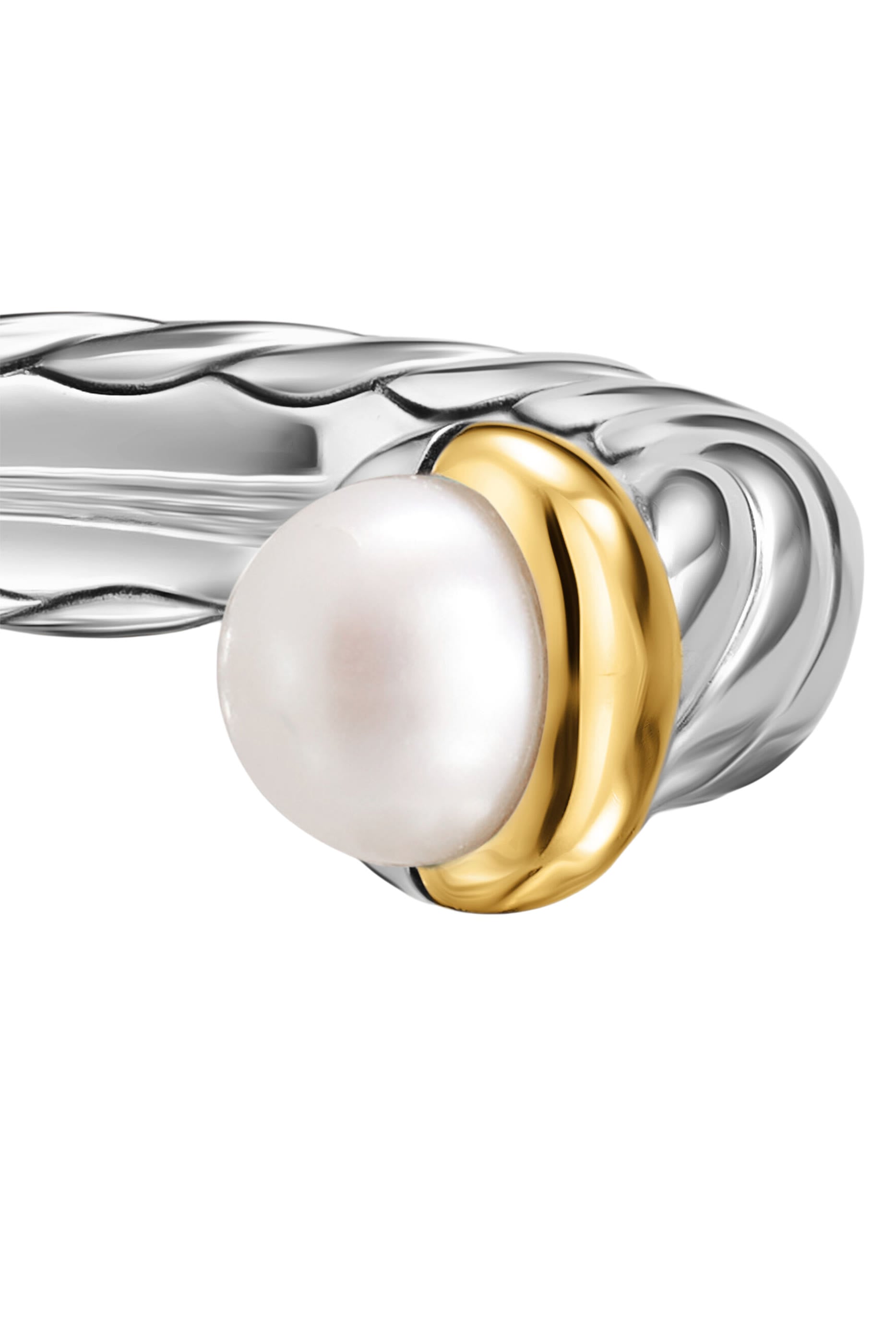 Petite Cable Open Ring, Sterling Silver with 14K Yellow Gold & Pearls