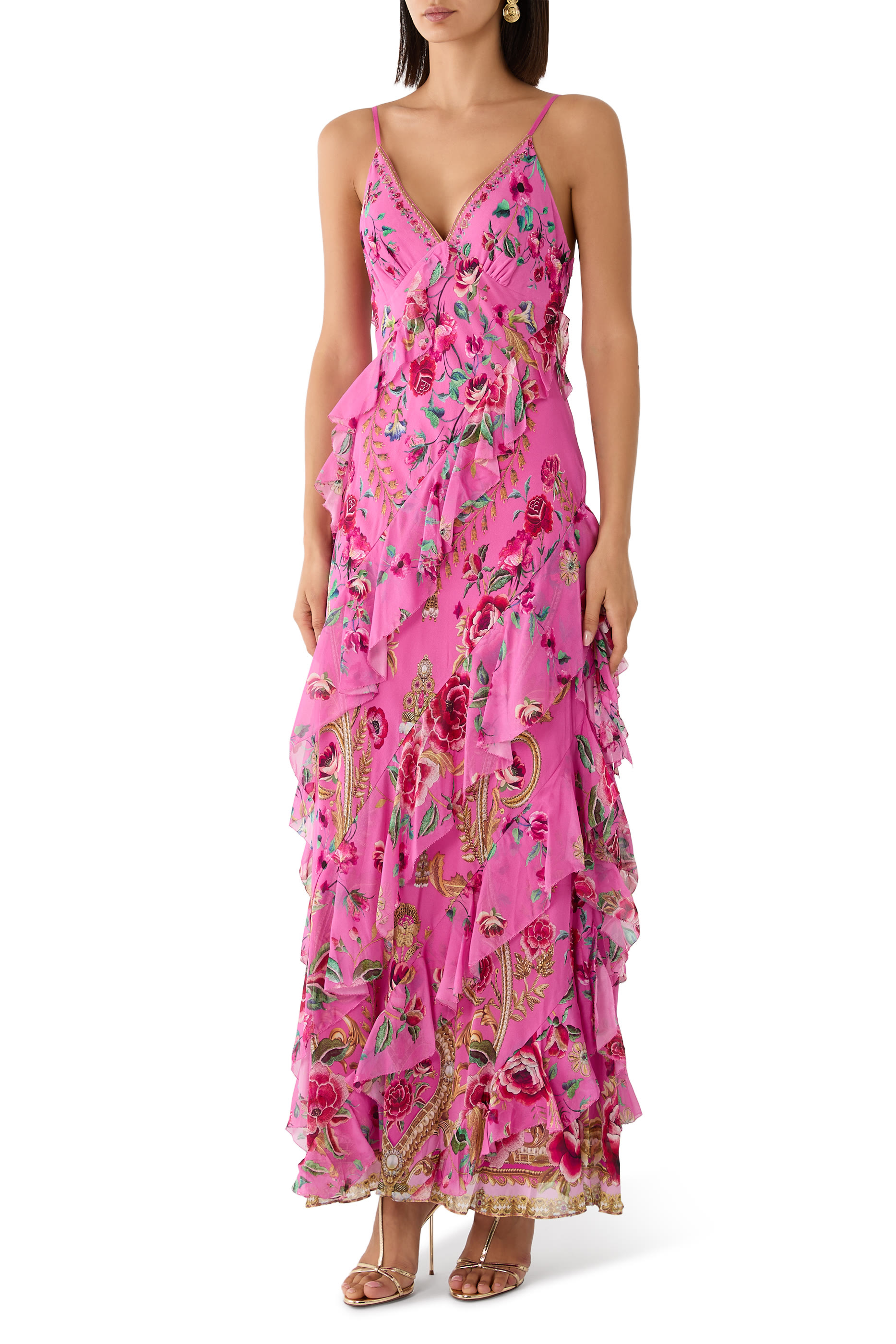 Asymmetrical Ruffle Slip Dress