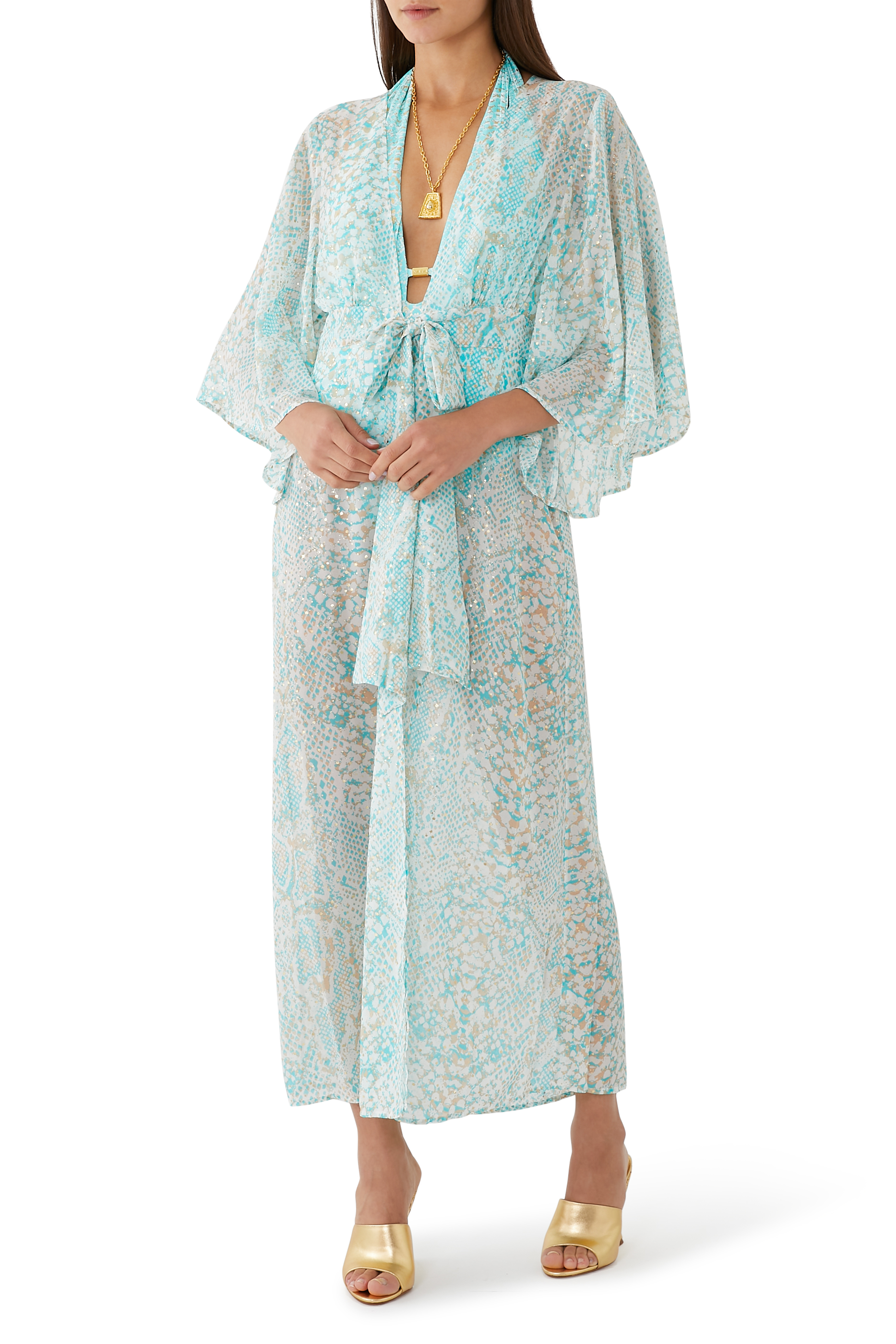 Freya Snake-Print Open-Front Maxi Kaftan