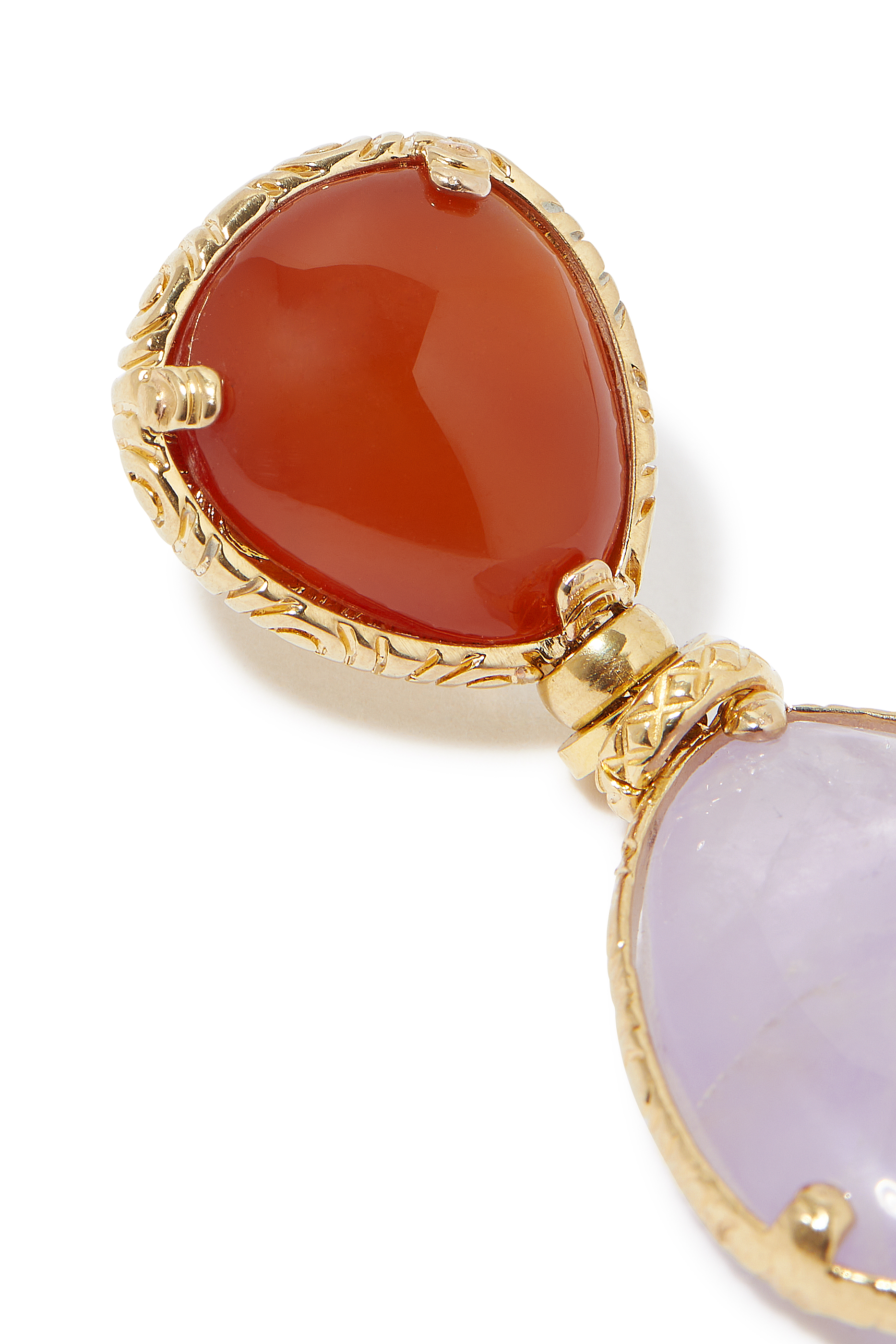 Silia Earrings, 24k Gold-Plated Brass with Yellow Hematoide & Amethyst