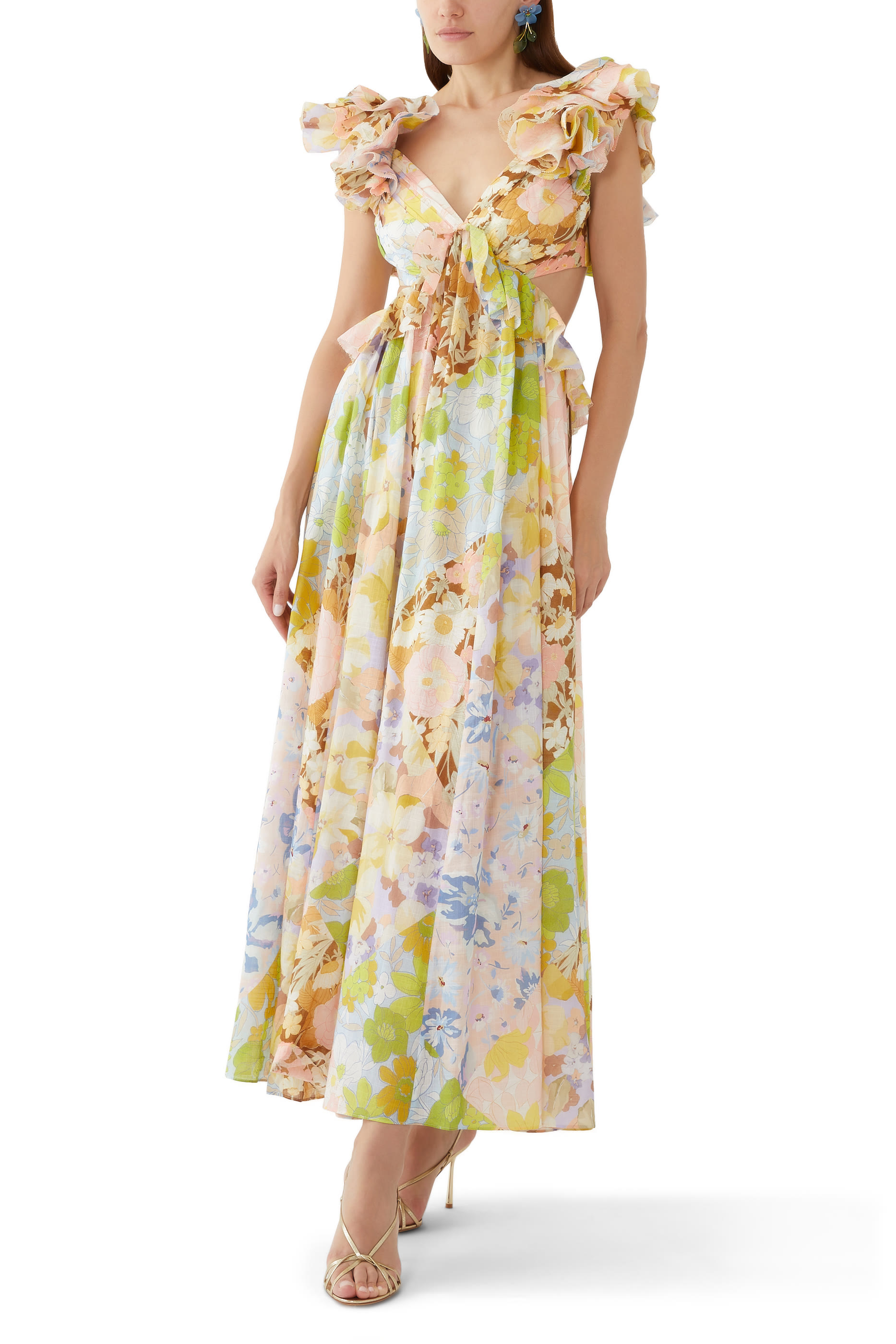 Pop Ruffle Sleeve Midi Dress