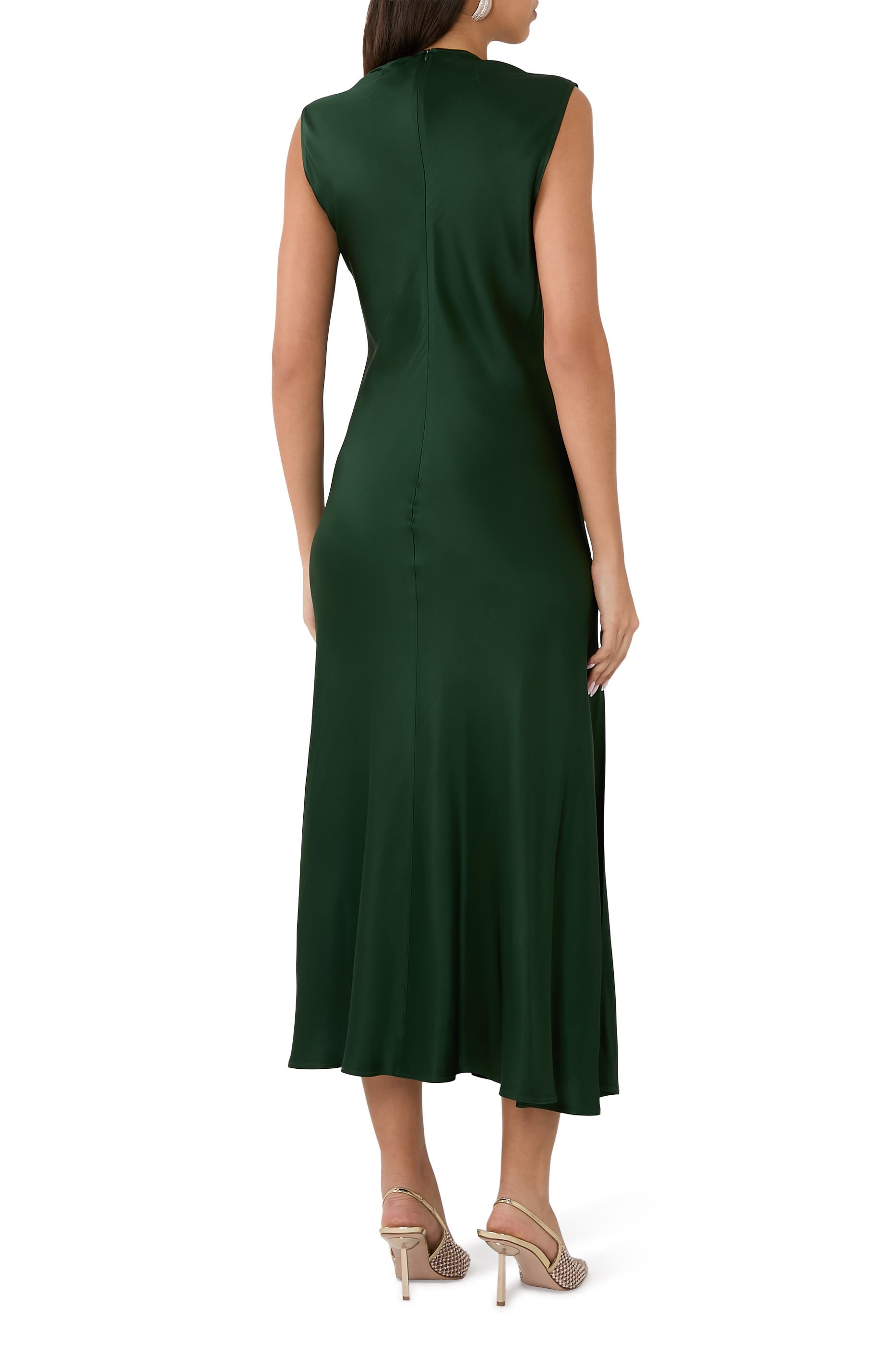 Satin Drape Neck Sleeveless Gown