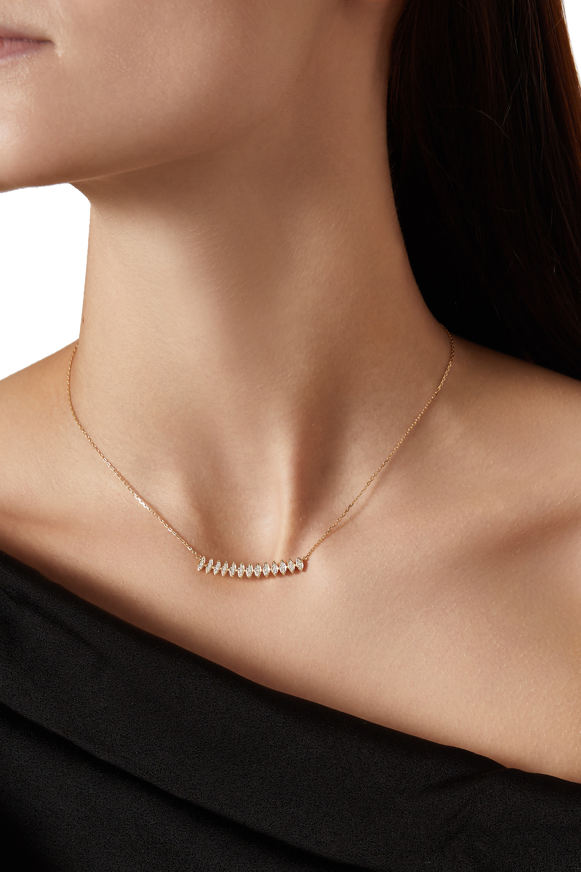 Barq Marquise Small Necklace, 18K Yellow Gold & Diamonds