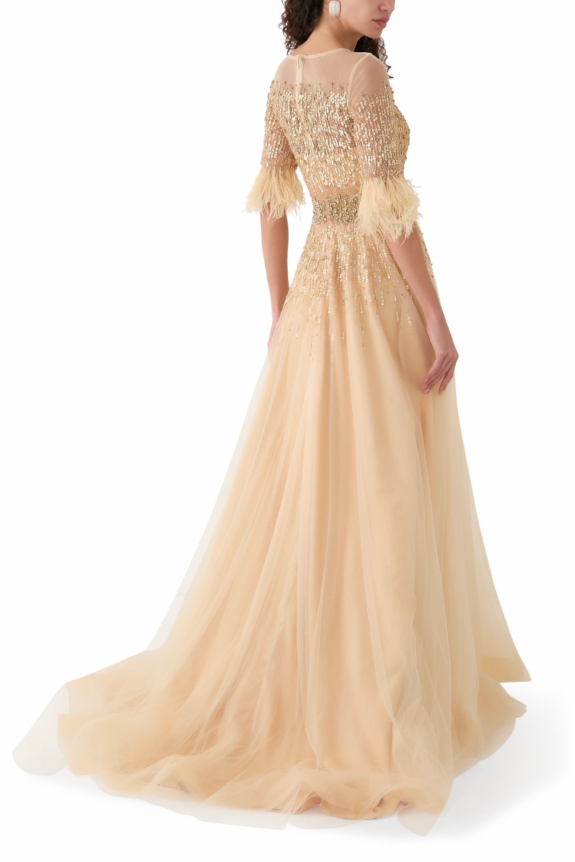 Beaded Tulle Skirt Gown