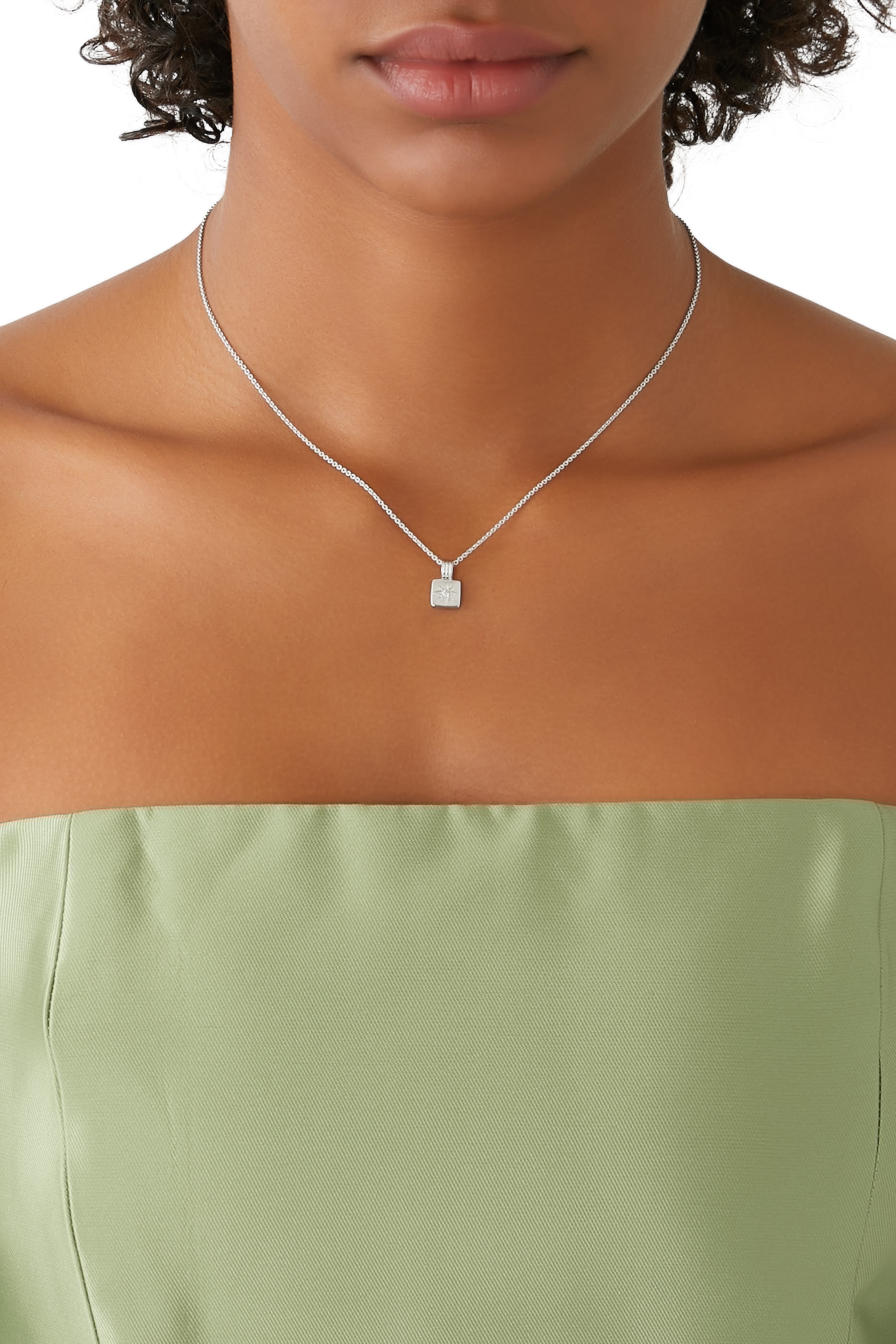 Engravable Star Ridge Pendant Necklace, Rhodium Plated on Sterling Silver