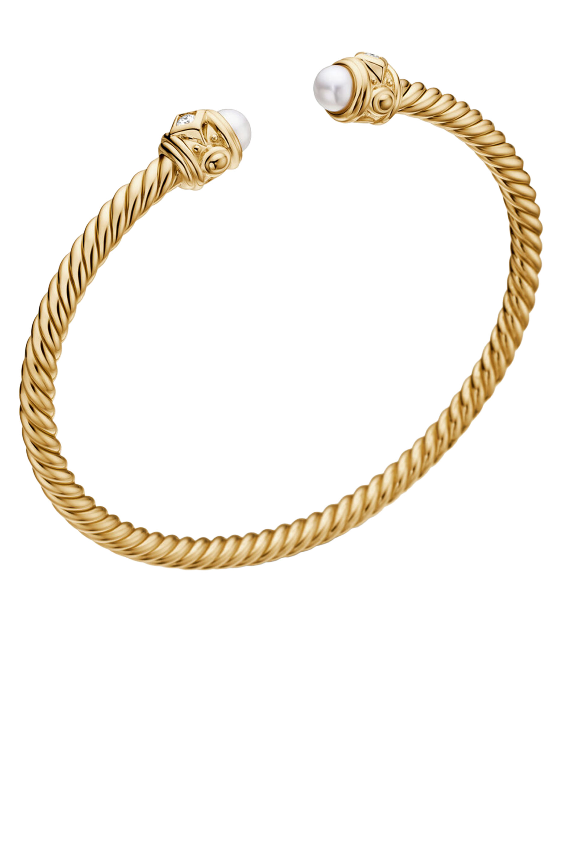 Renaissance Cablespira Bracelet, 18K Yellow Gold with Diamonds & Pearl