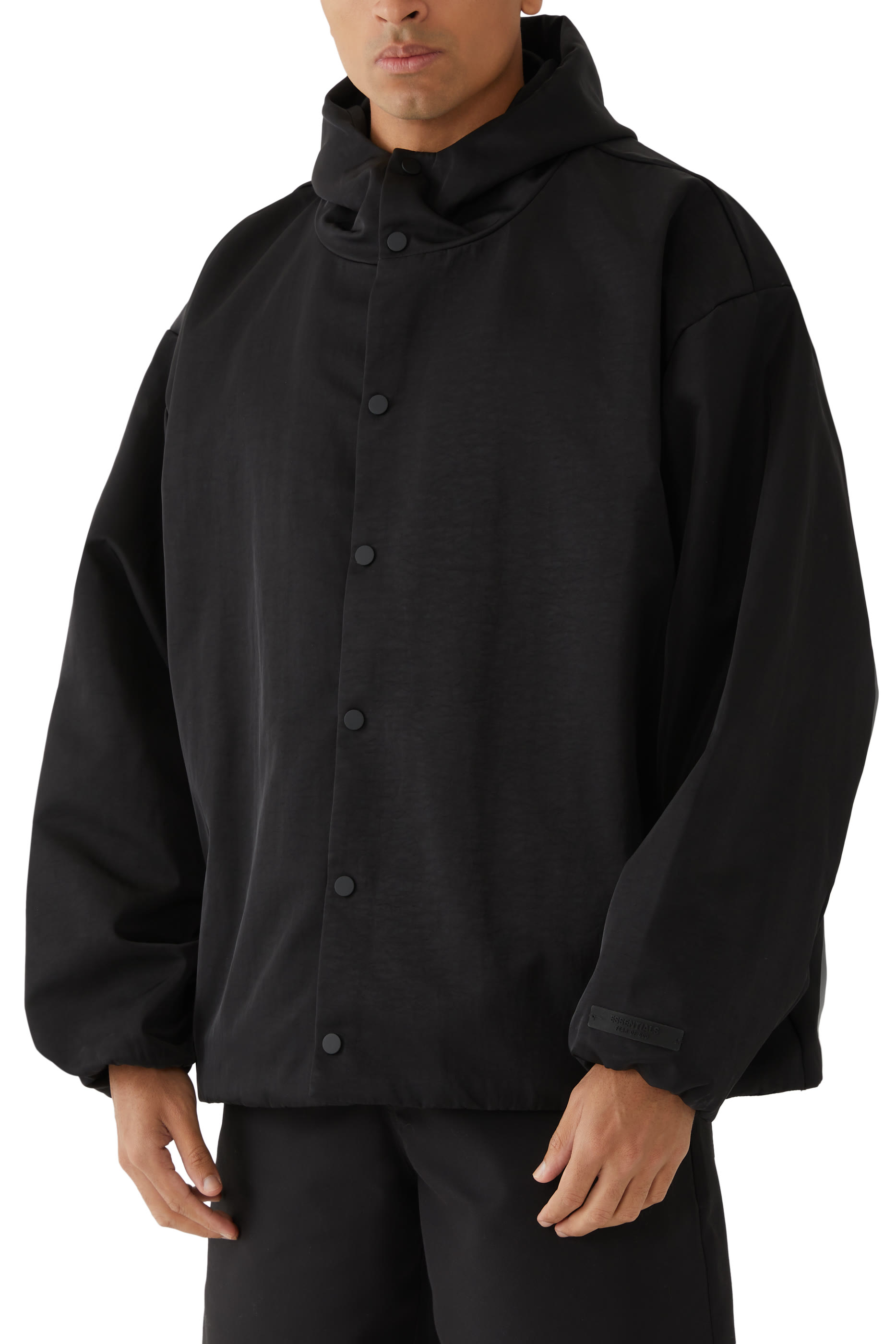 Textured Nylon Hooded Coaches Jacket