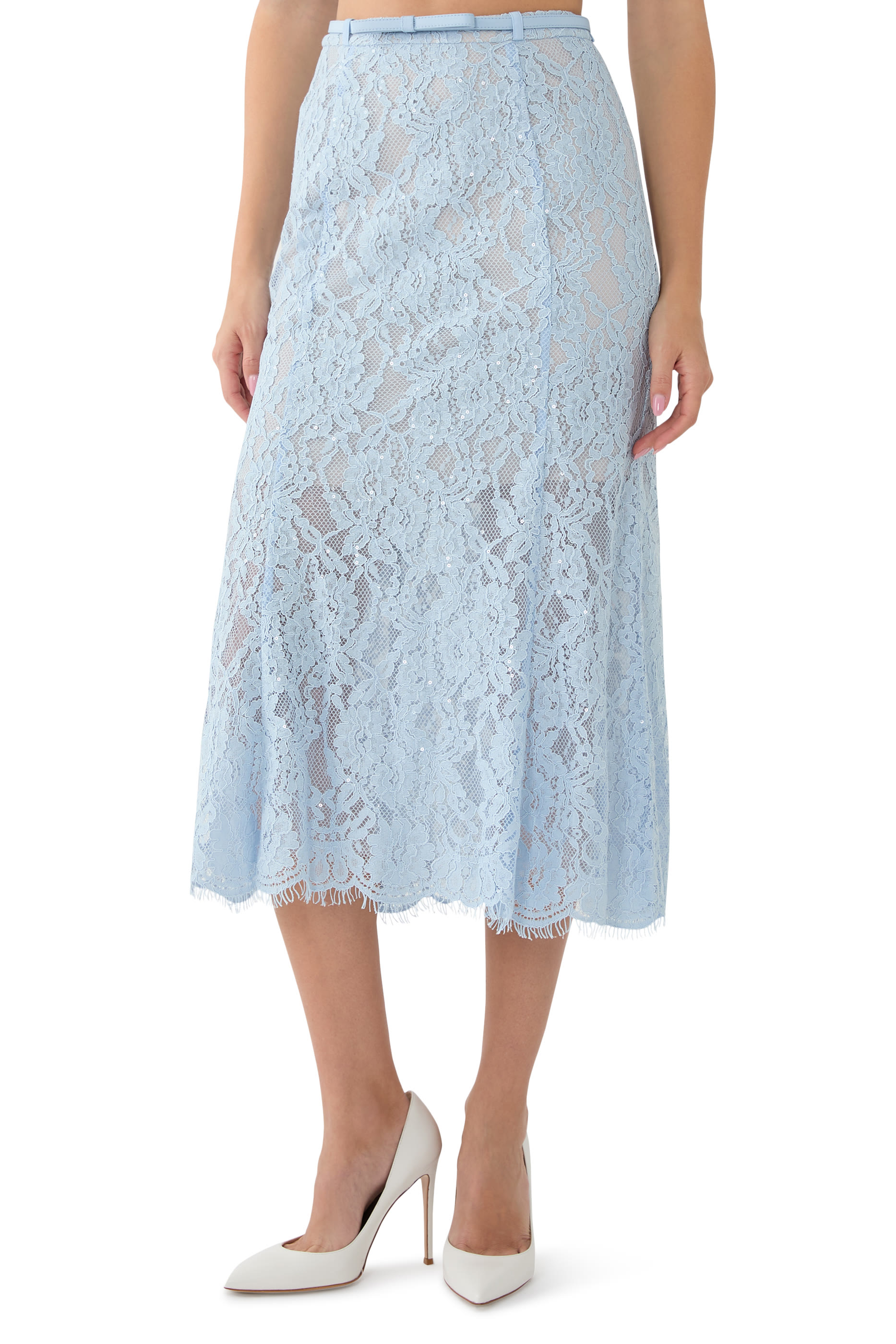 Lace Flared Midi Skirt
