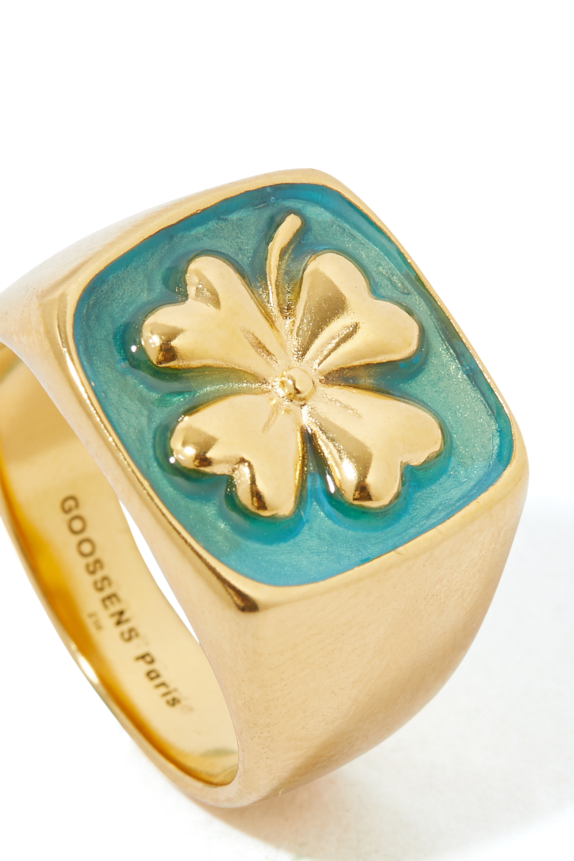 Talisman Clover Signet Ring, 24k Gold-Plated Brass