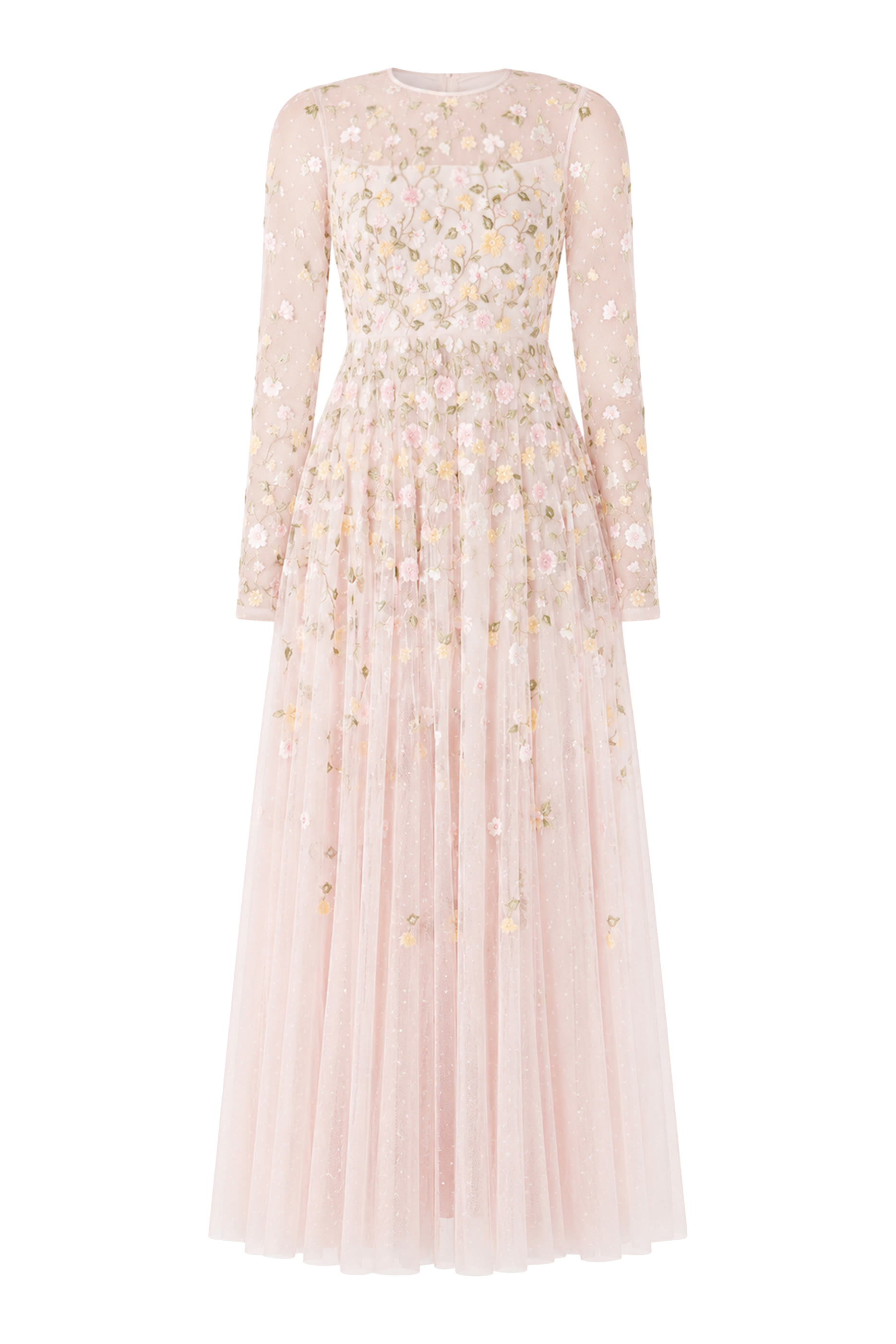 Trailing Roses Long Sleeves Ankle Gown