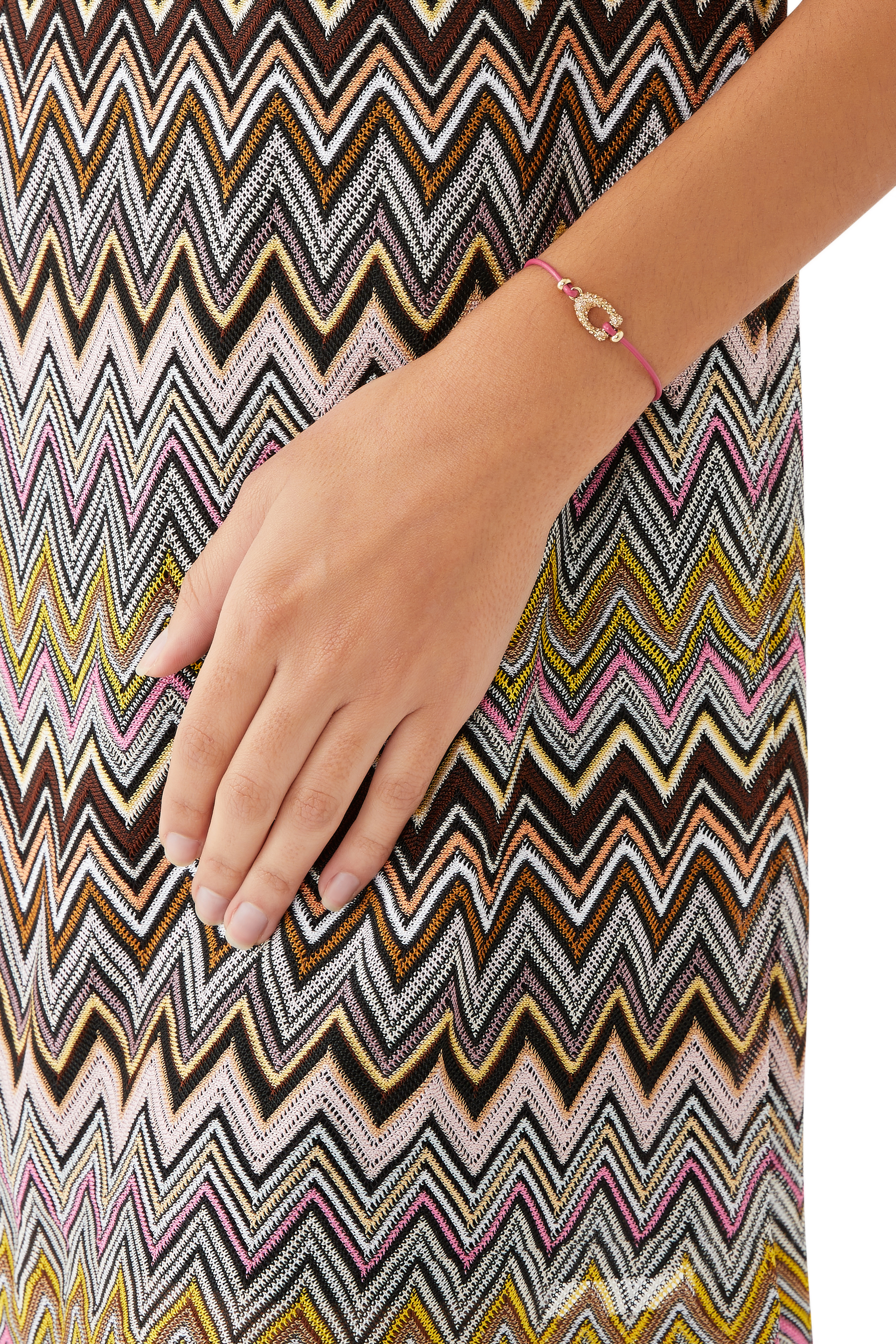 Leather Pave C Slider Bracelet