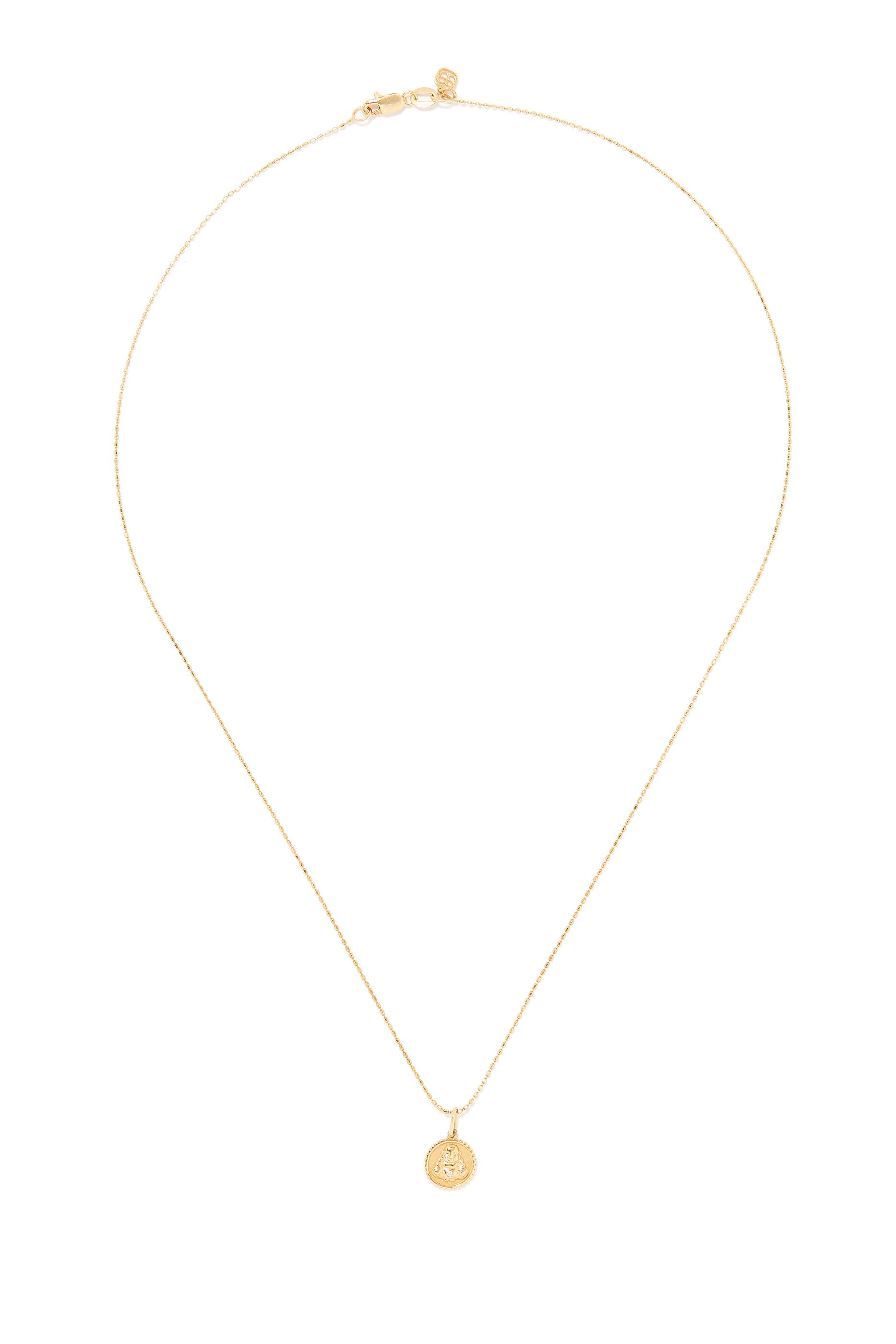 Sitting Budha Tiny Coin Necklace,  14K Yellow Gold & Diamonds